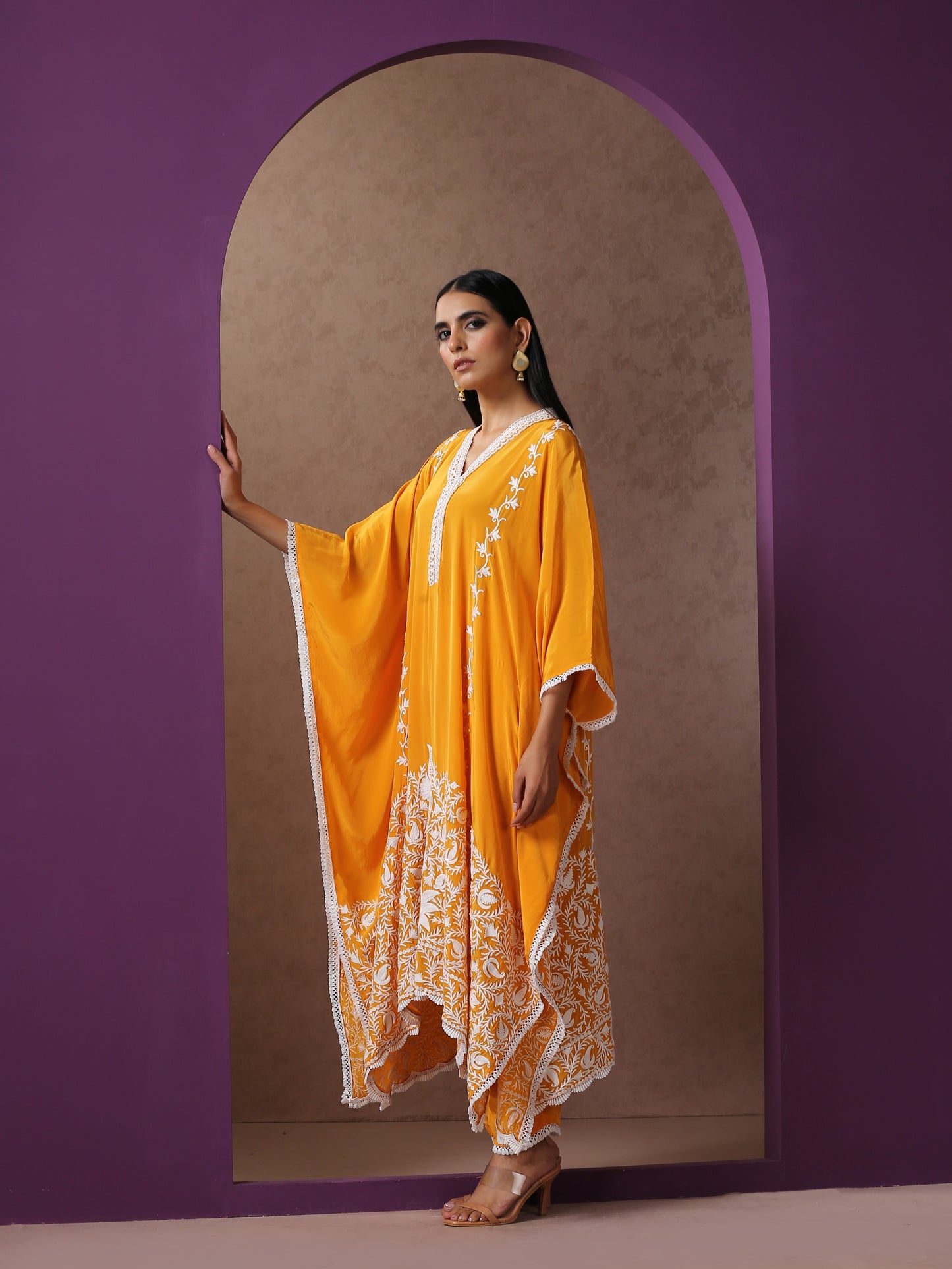 Jashn Mustard Kaftaan Set