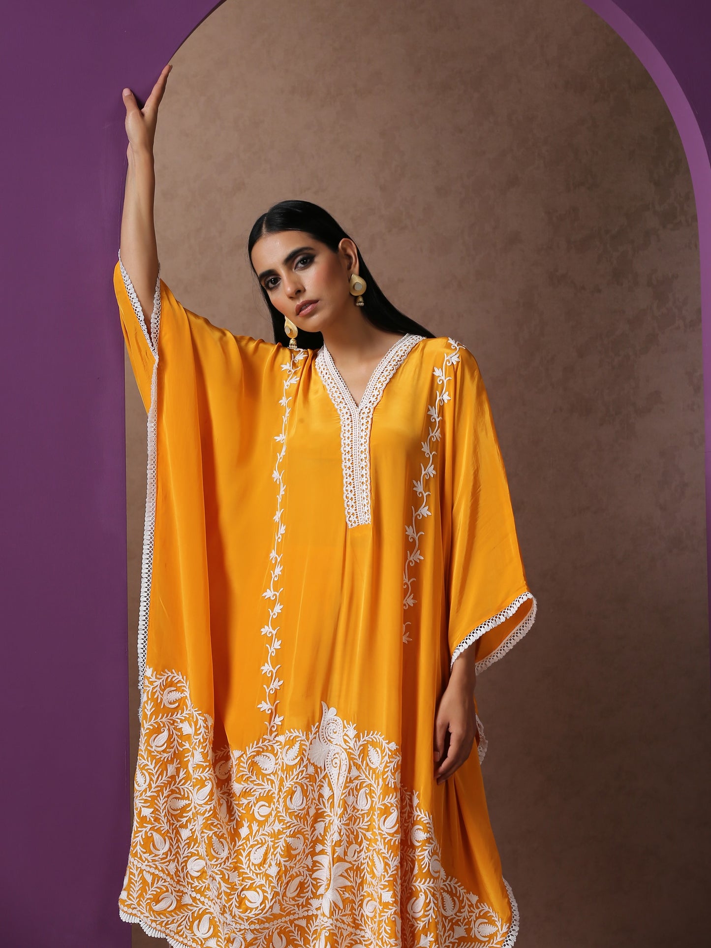 Jashn Mustard Kaftaan Set