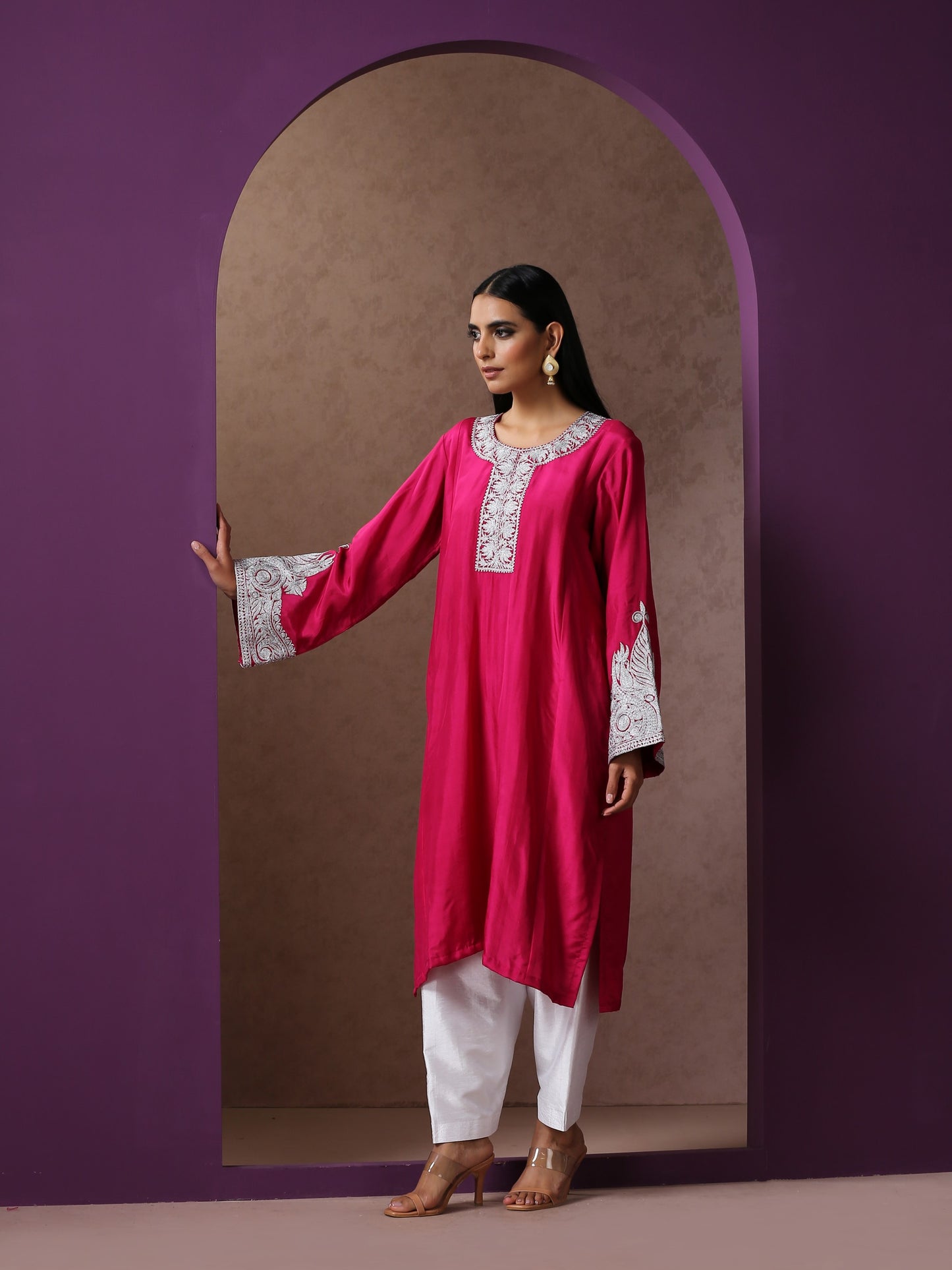 Jashn Hot Pink Silk Pheran Set