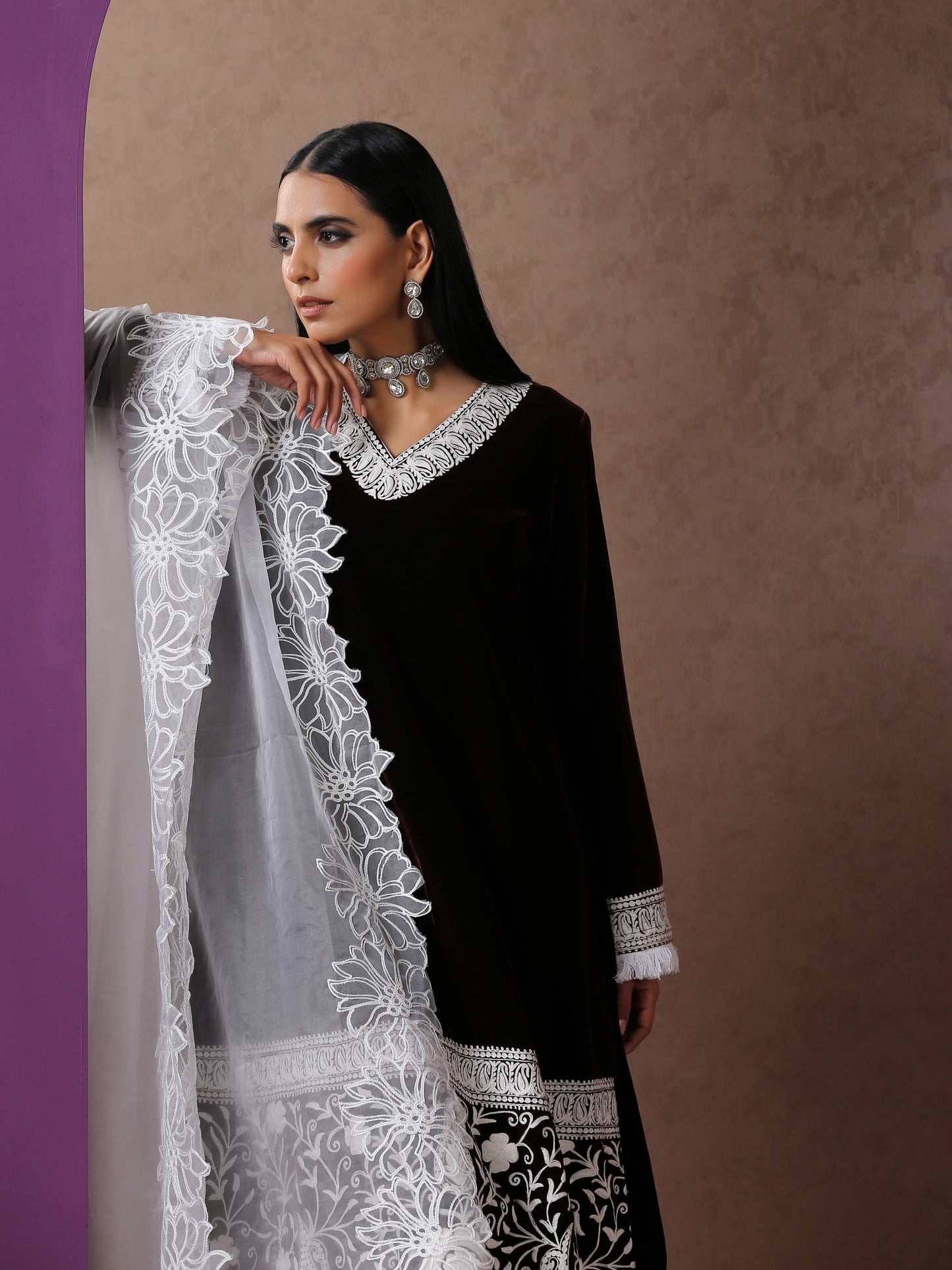 Makhmal Brown Suit Set