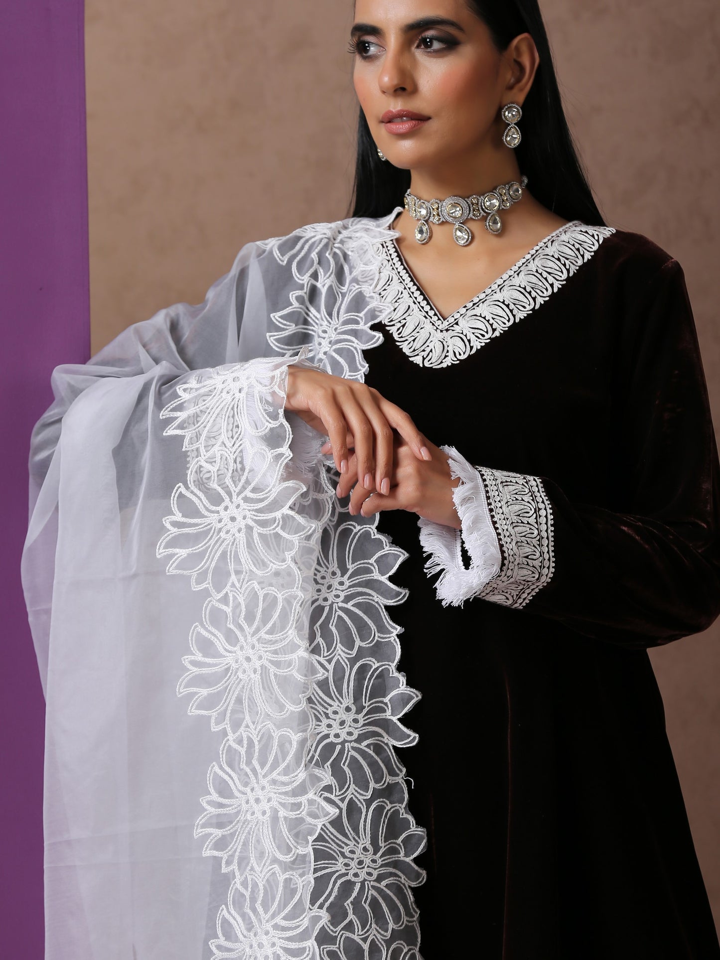 Makhmal Brown Suit Set