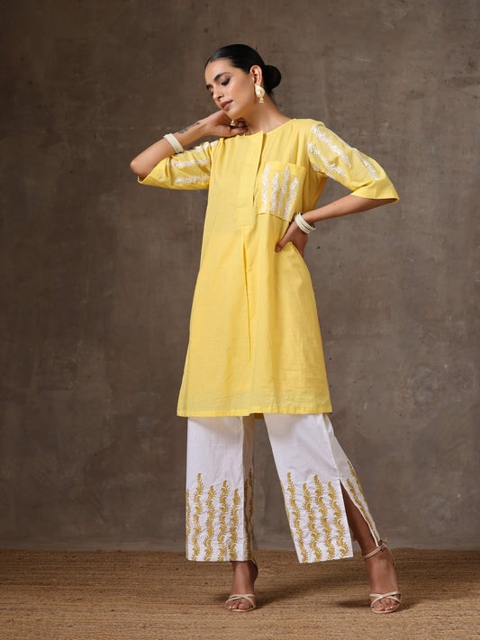 Aghaaz Yellow White Co-ord Set