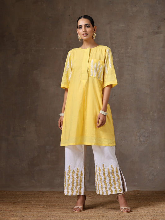 Aghaaz Yellow White Co-ord Set