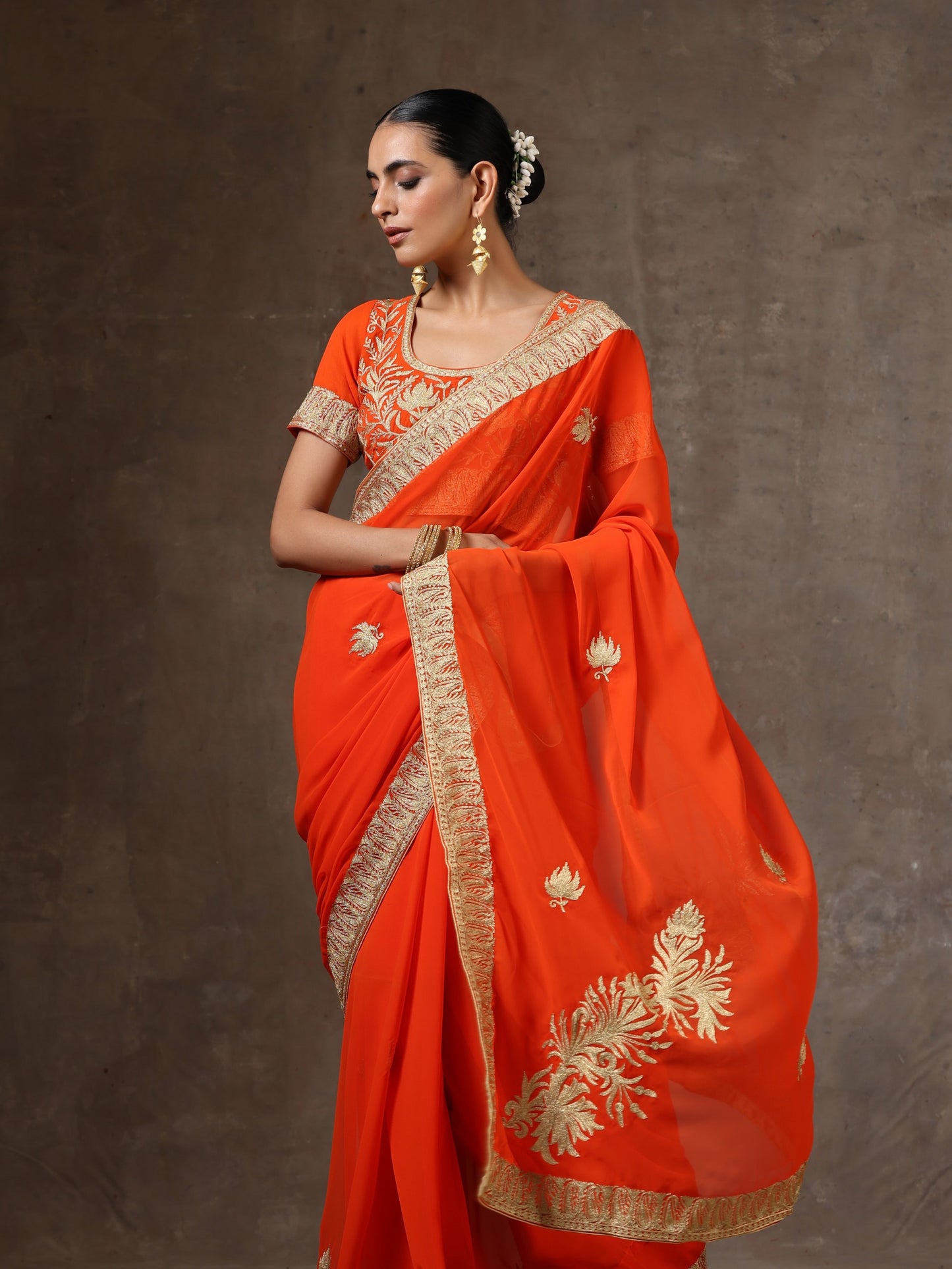 Aghaaz Orange Saree