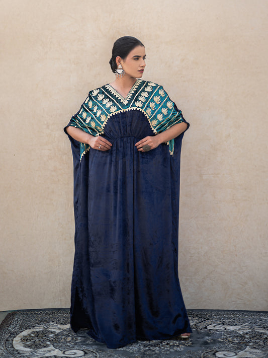 Zoon Peacock Blue Velvet Kaftan
