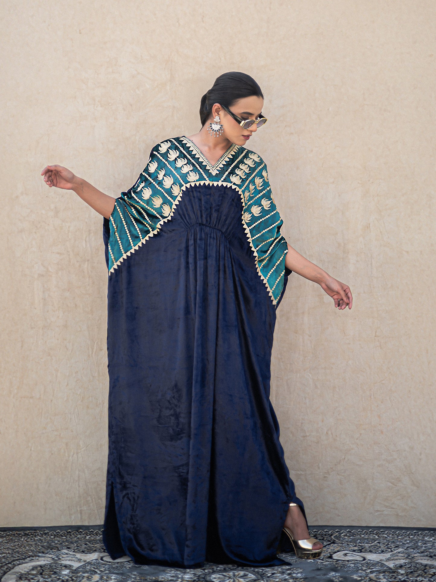 Zoon Peacock Blue Velvet Kaftan