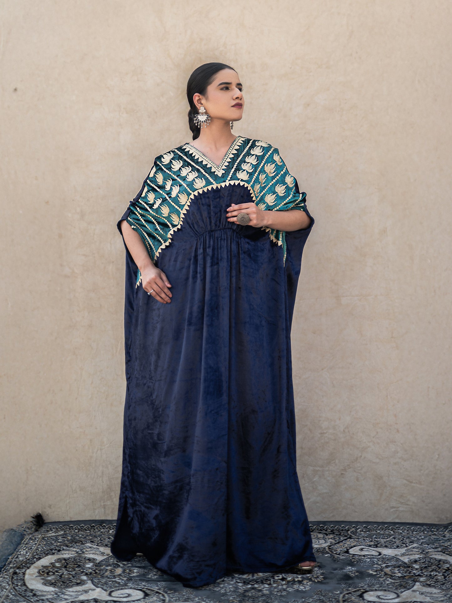 Zoon Peacock Blue Velvet Kaftan