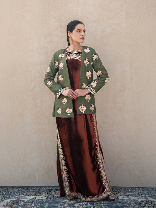 Zoon Rust & Mehandi Green Jacket Set