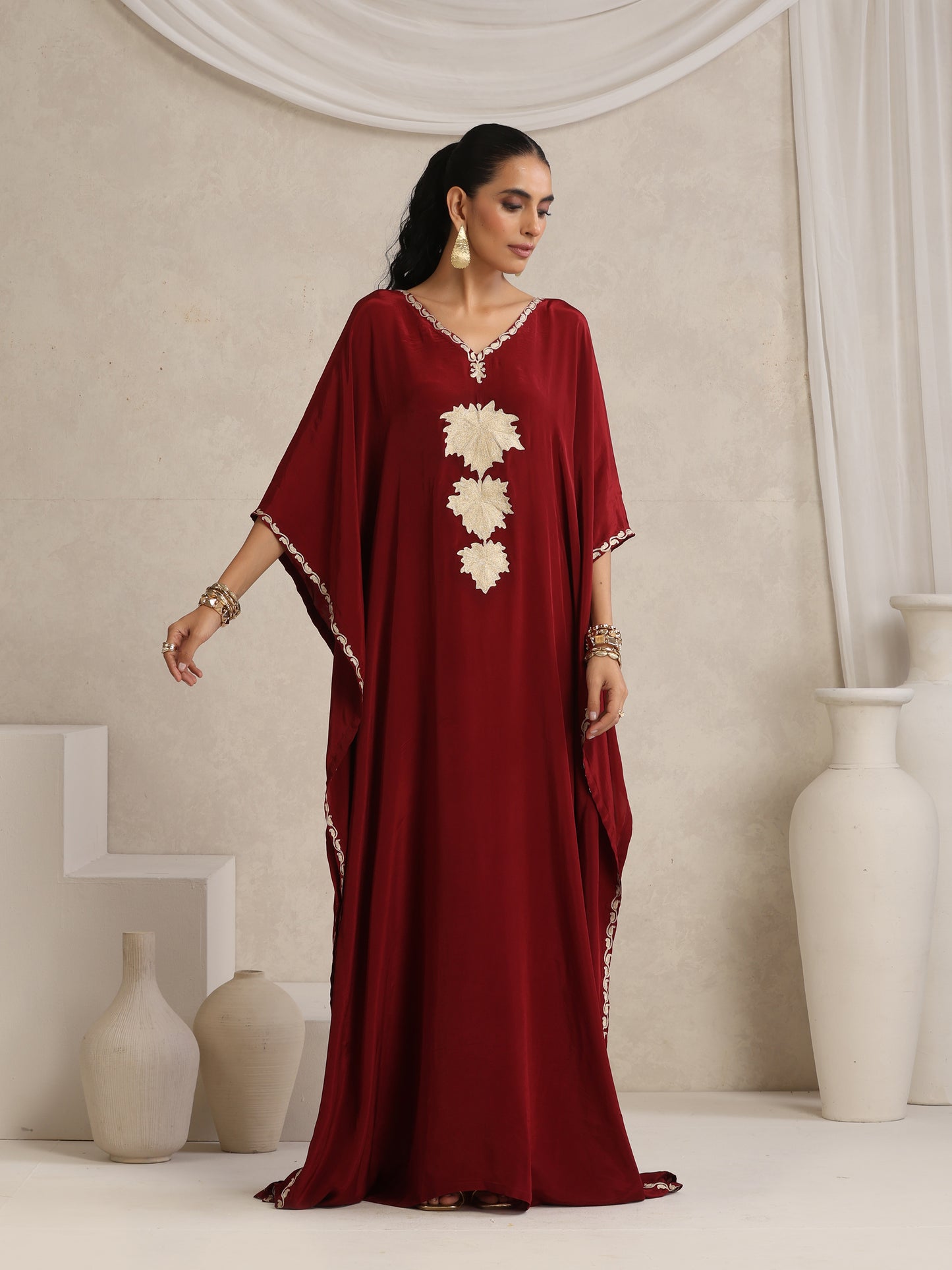 Afsana Maroon Chinar Kaftan