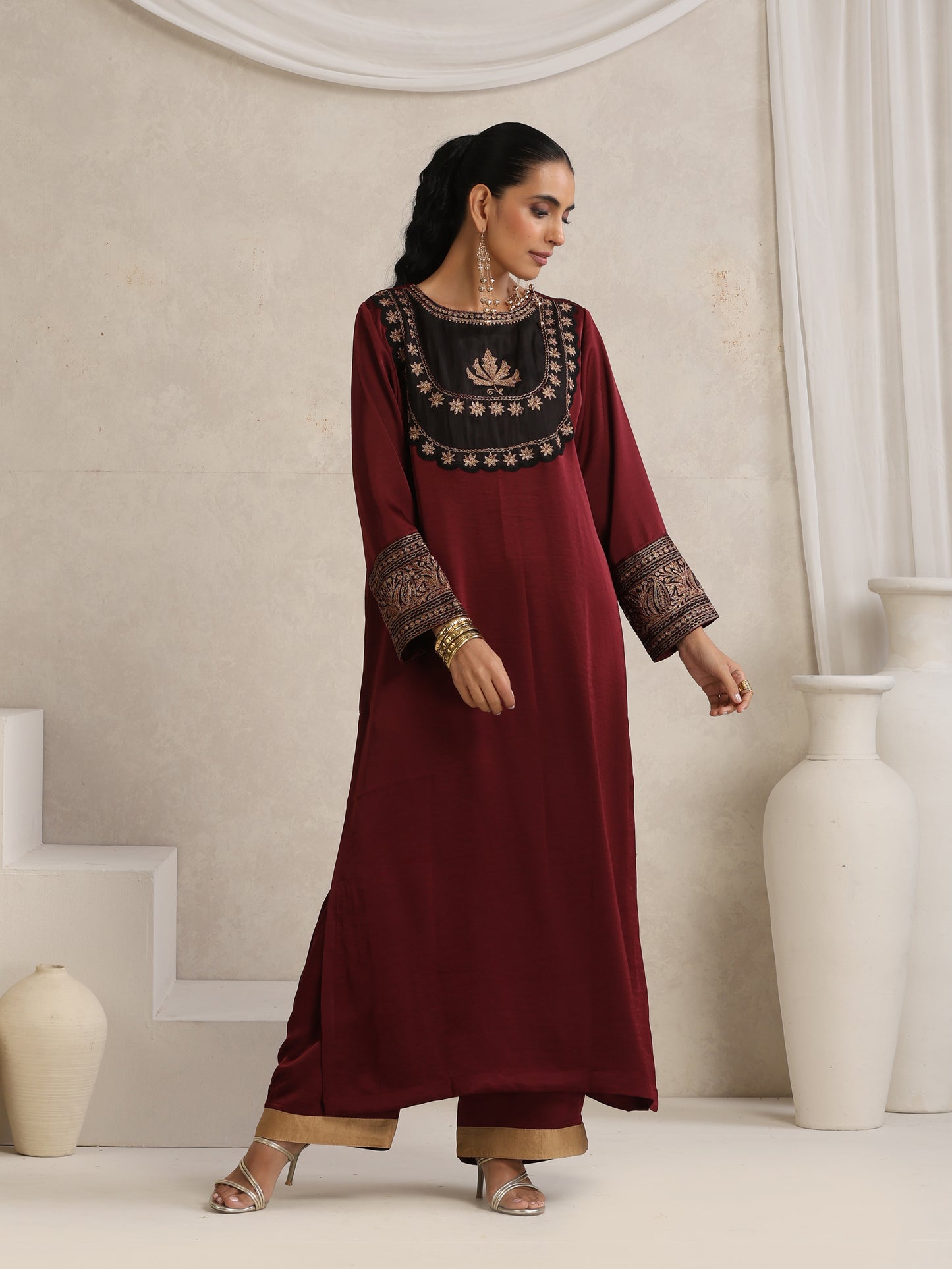Afsana Maroon & Beige Suit Set