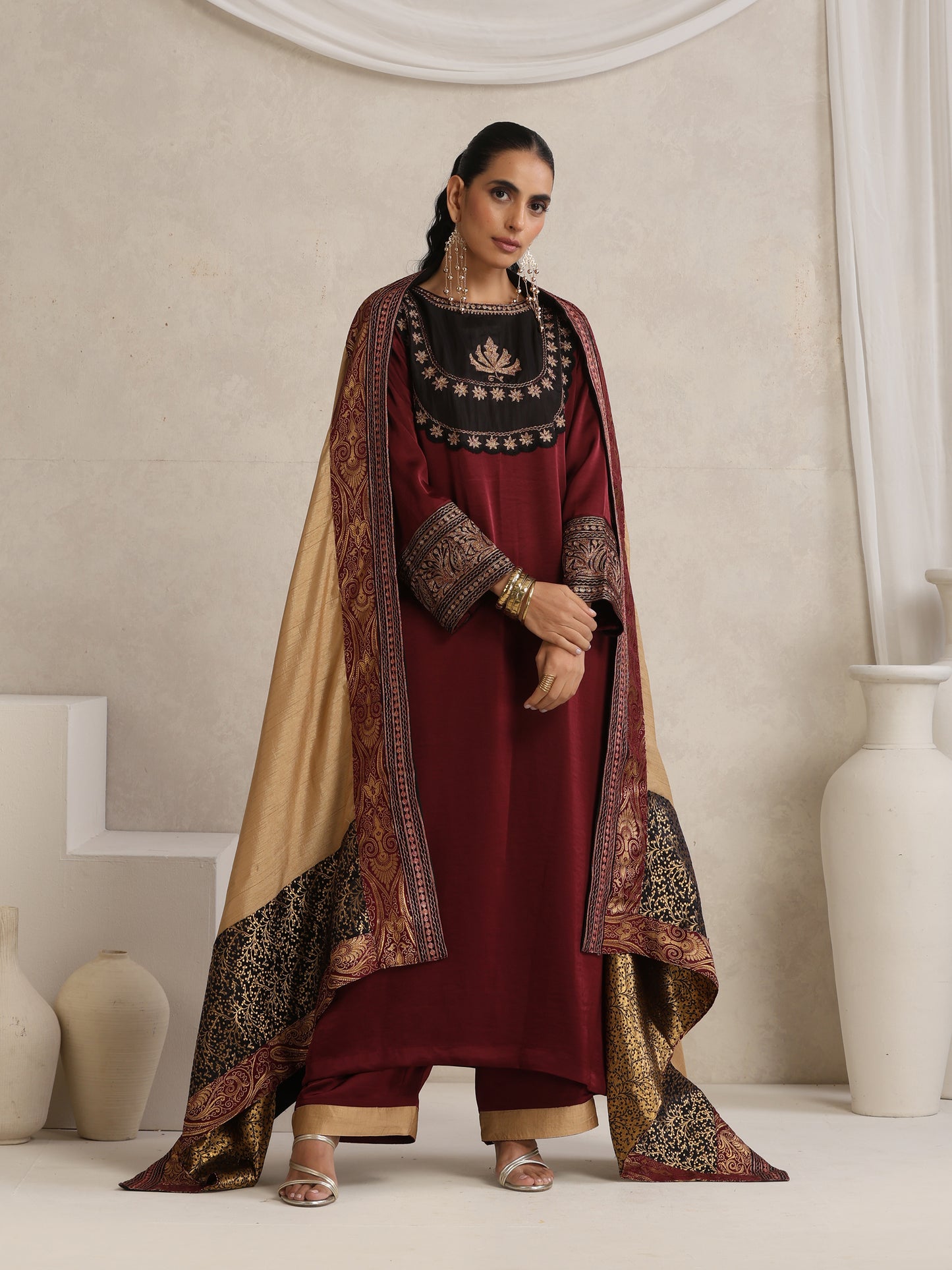 Afsana Maroon & Beige Suit Set