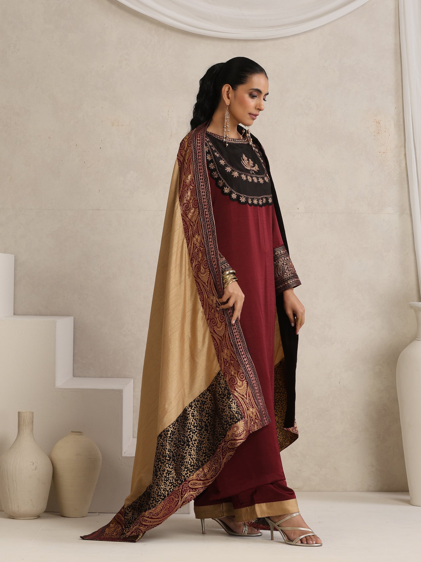 Afsana Maroon & Beige Suit Set