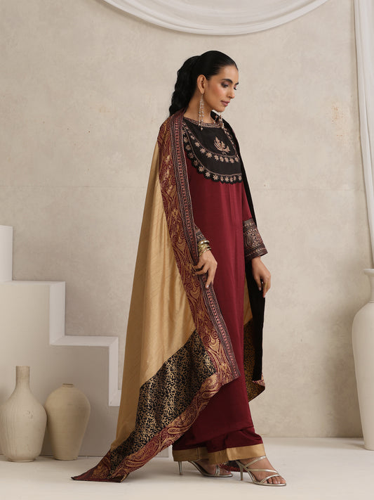 Afsana Maroon & Beige Suit Set