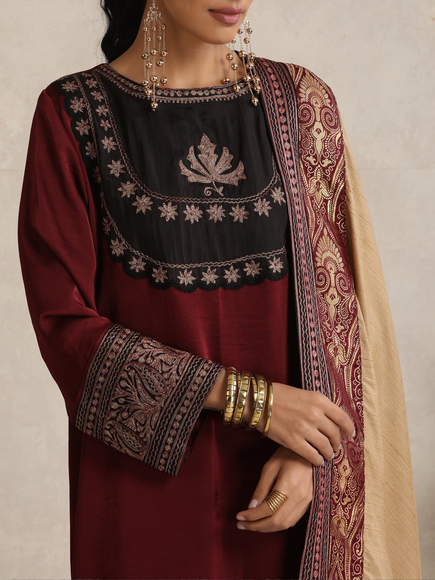 Afsana Maroon & Beige Suit Set