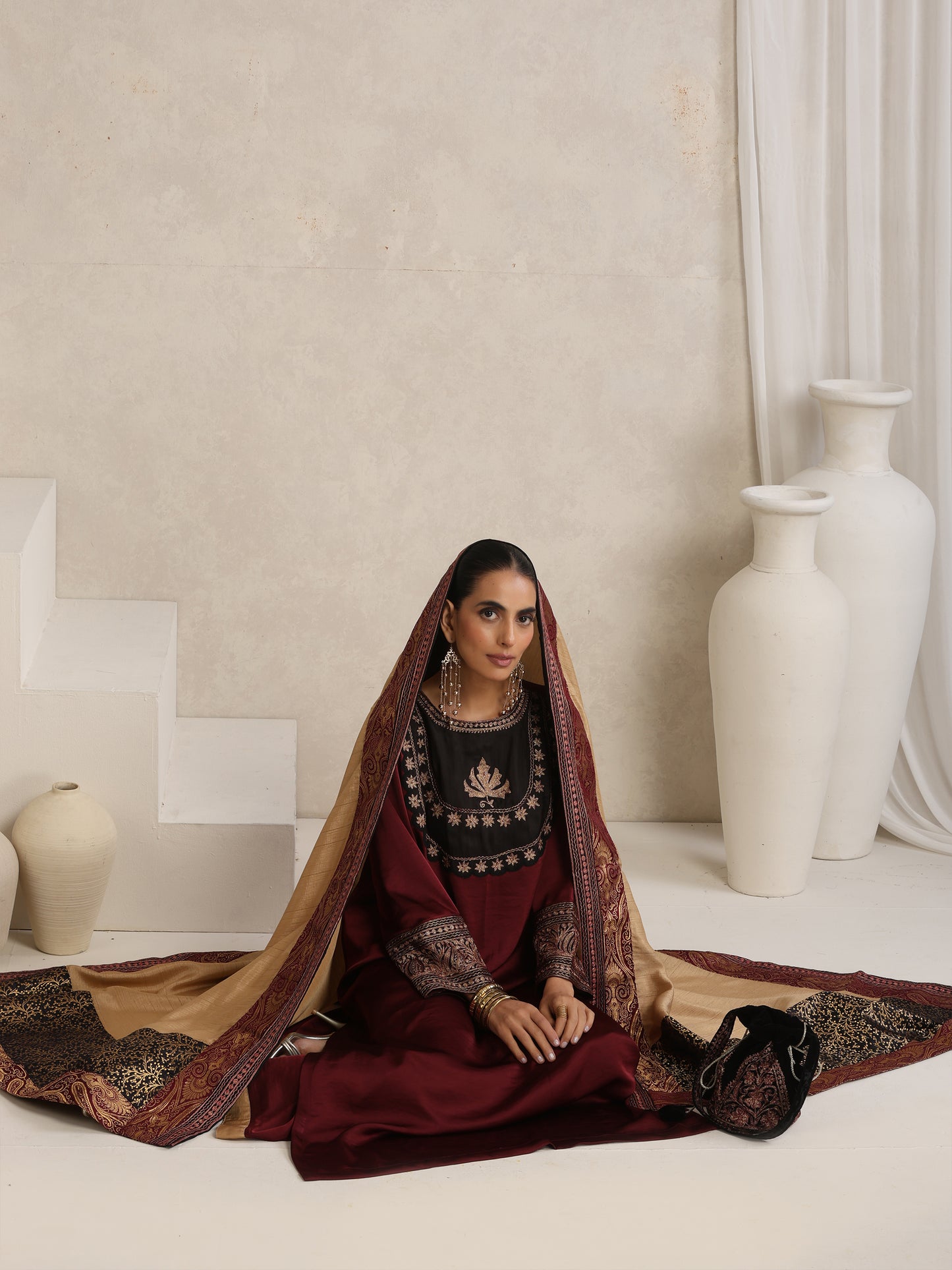Afsana Maroon & Beige Suit Set