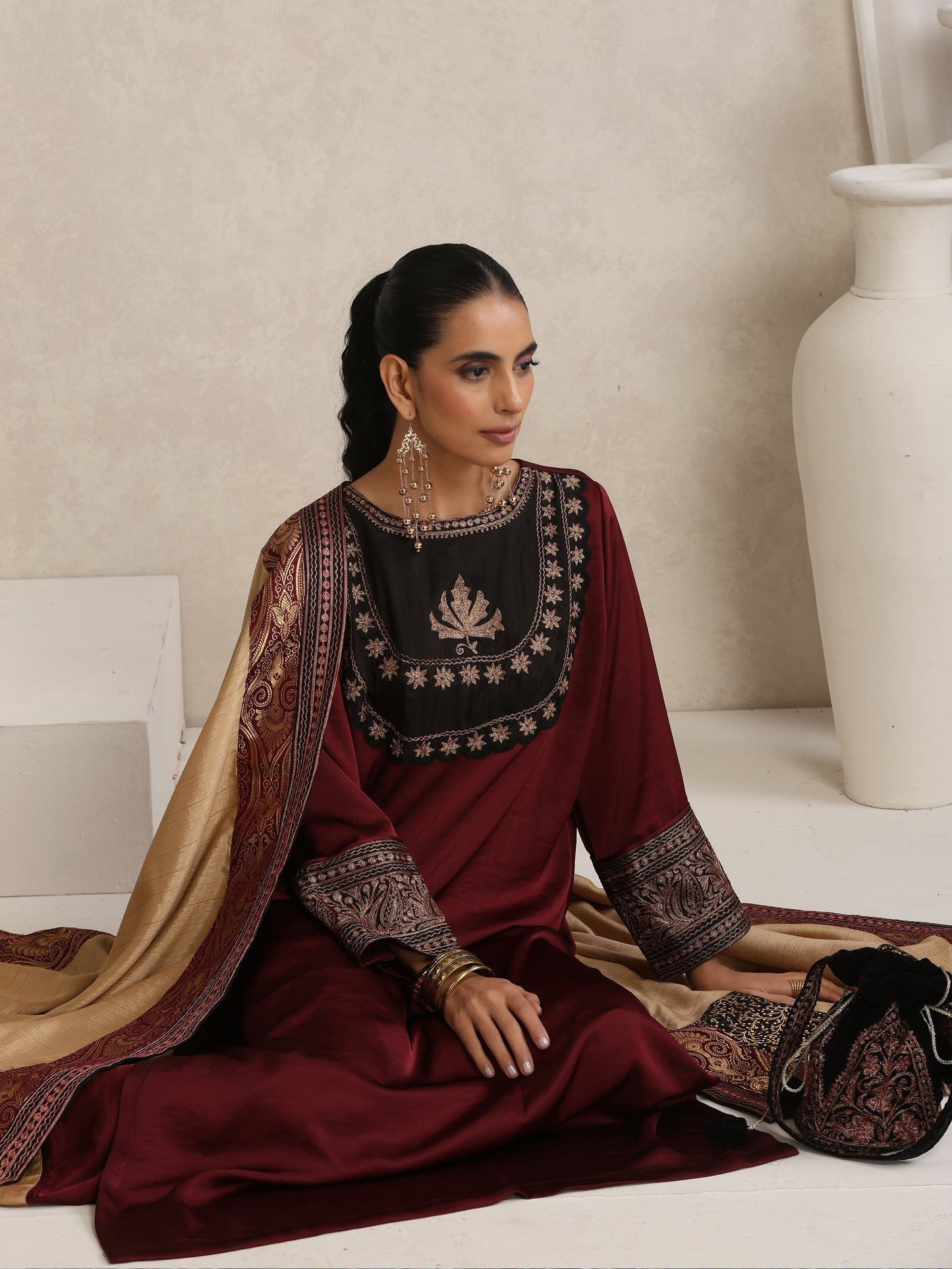 Afsana Maroon & Beige Suit Set
