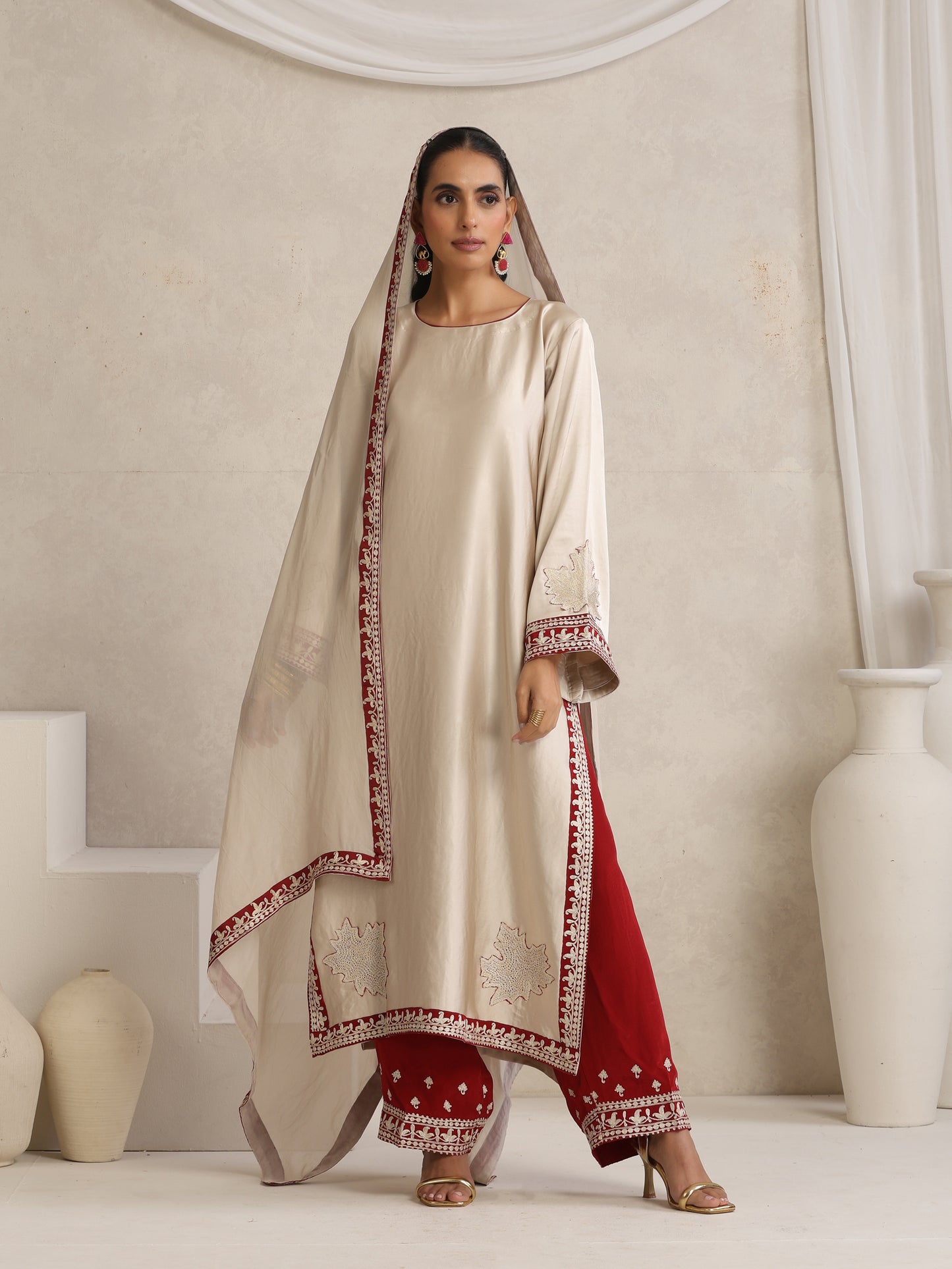 Afsana Off-White & Red Suit Set