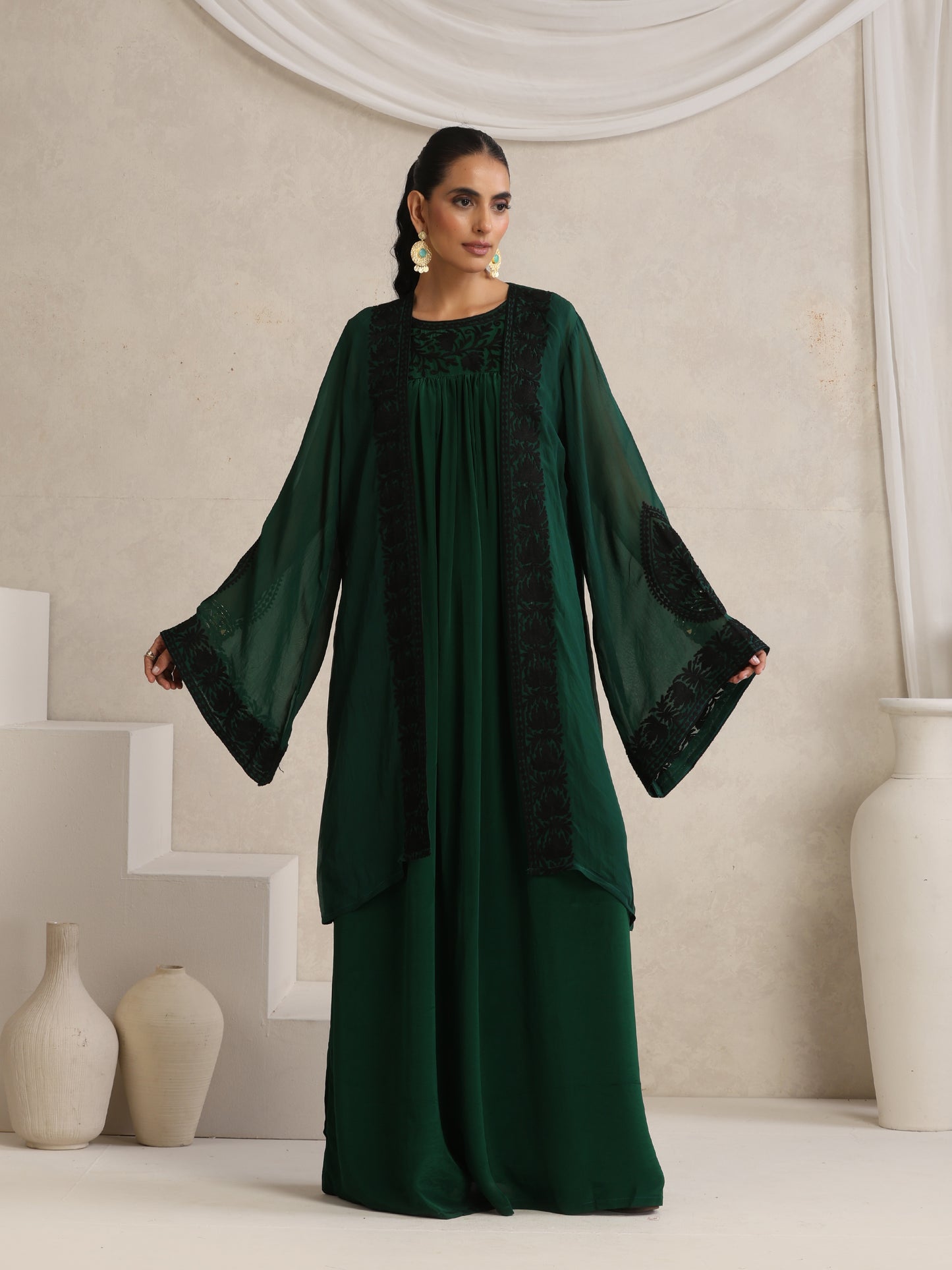 Afsana Bottle Green Cape Set