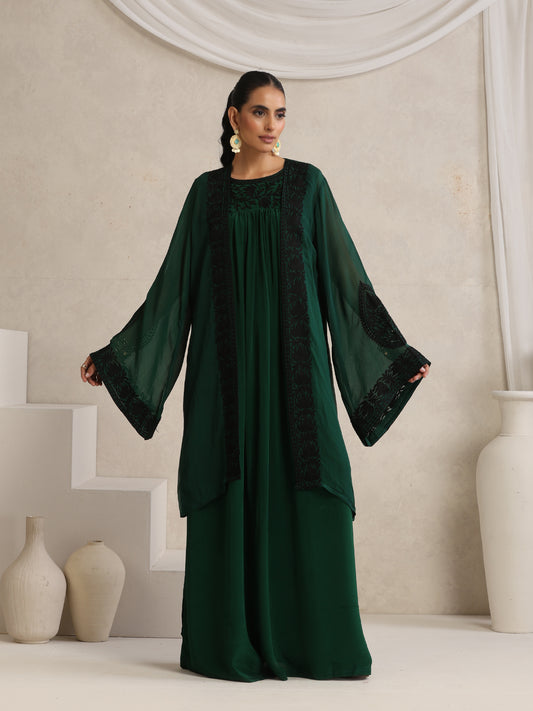 Afsana Bottle Green Cape Set