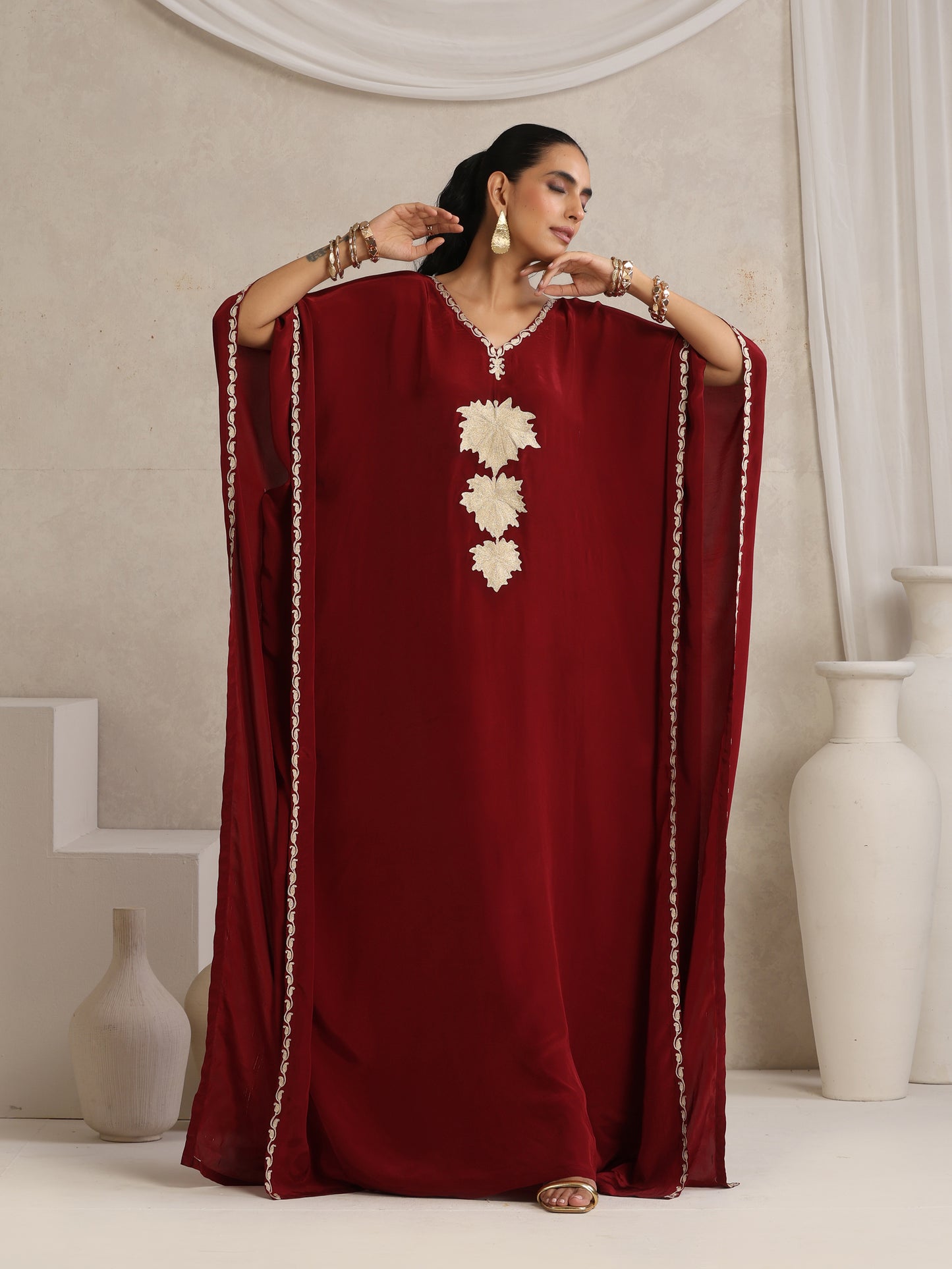 Afsana Maroon Chinar Kaftan
