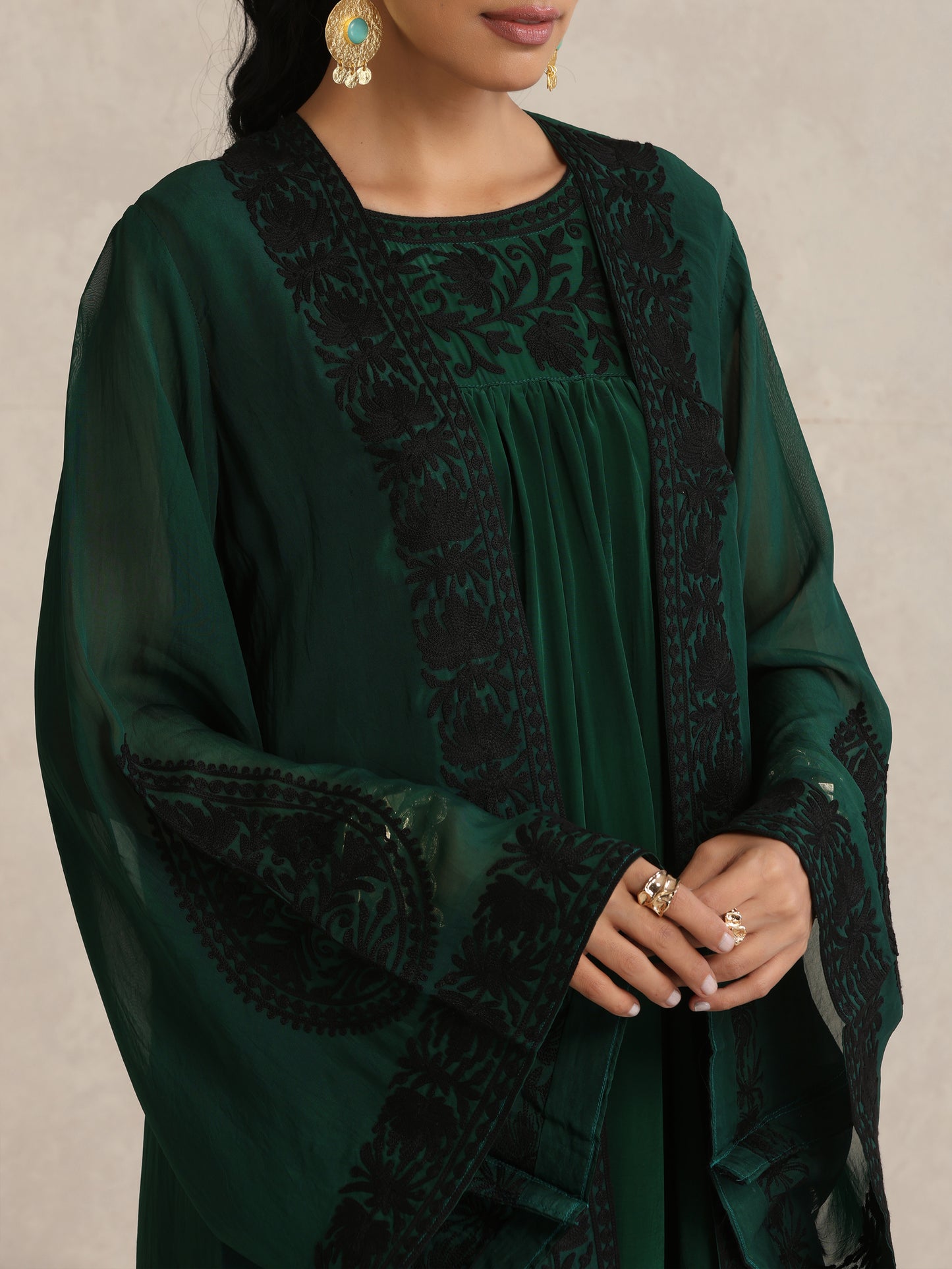 Afsana Bottle Green Cape Set