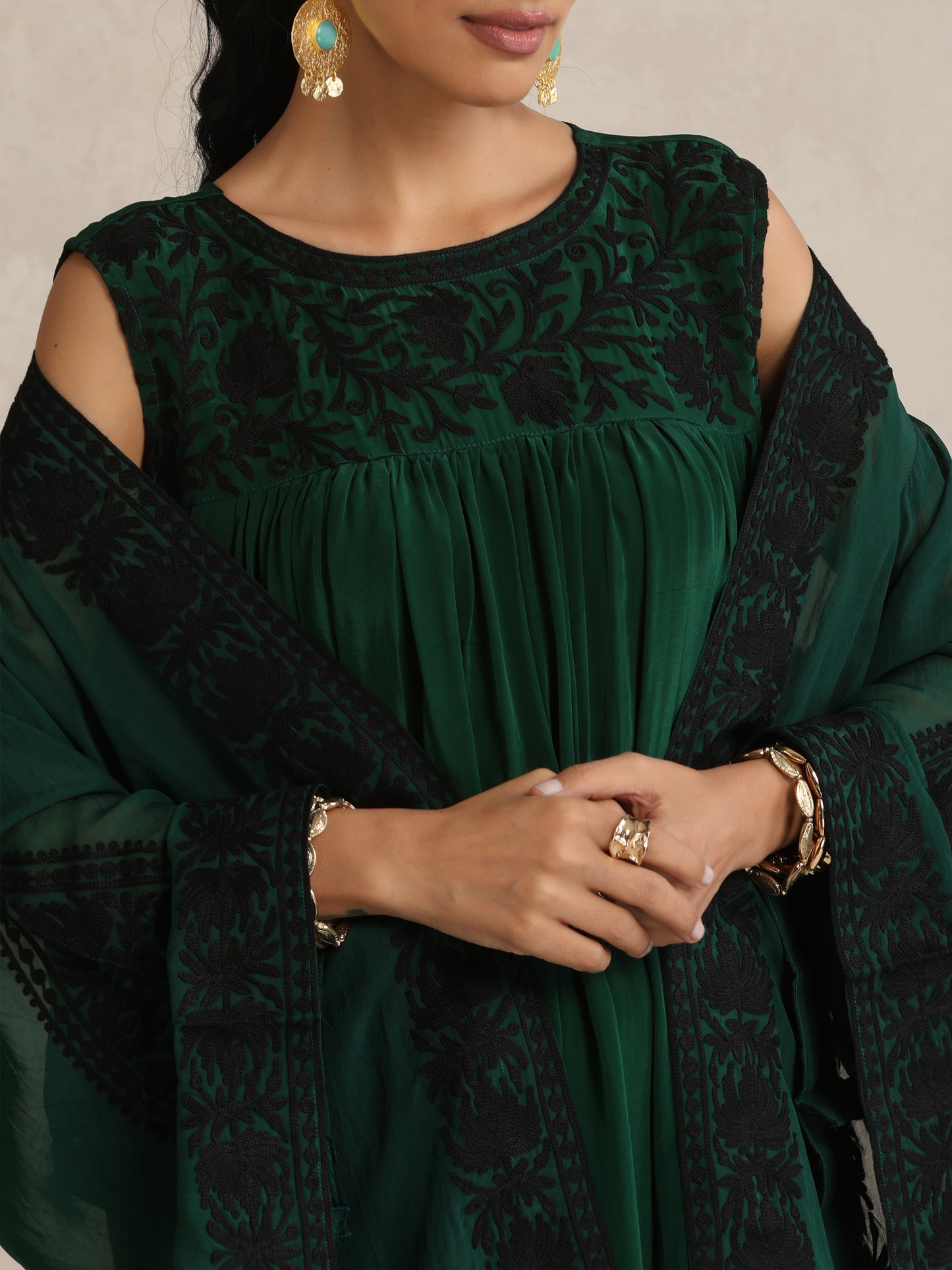 Afsana Bottle Green Cape Set