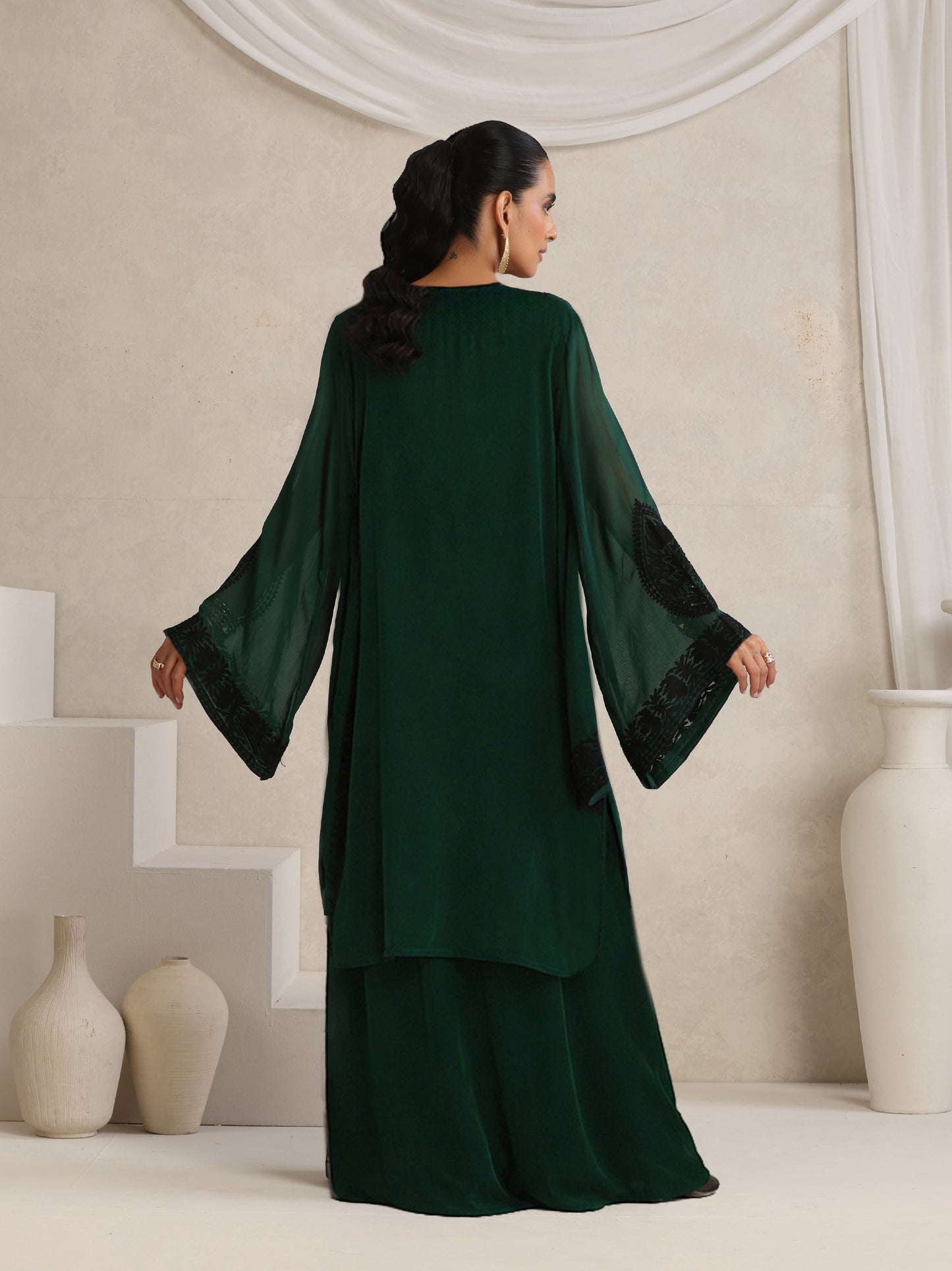 Afsana Bottle Green Cape Set
