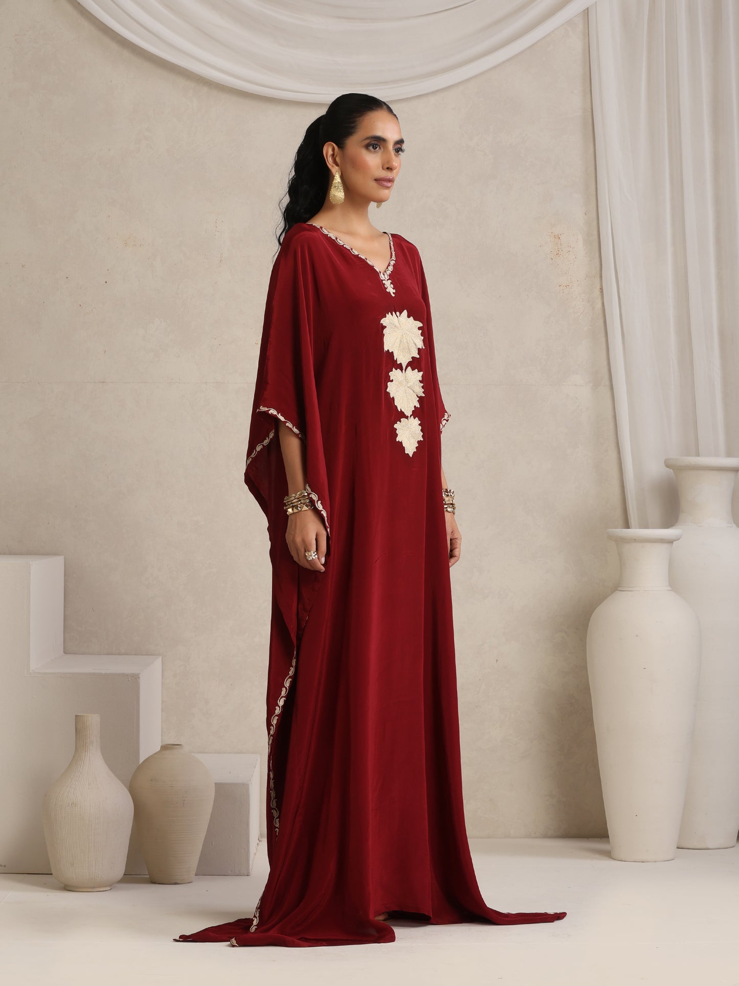 Afsana Maroon Chinar Kaftan