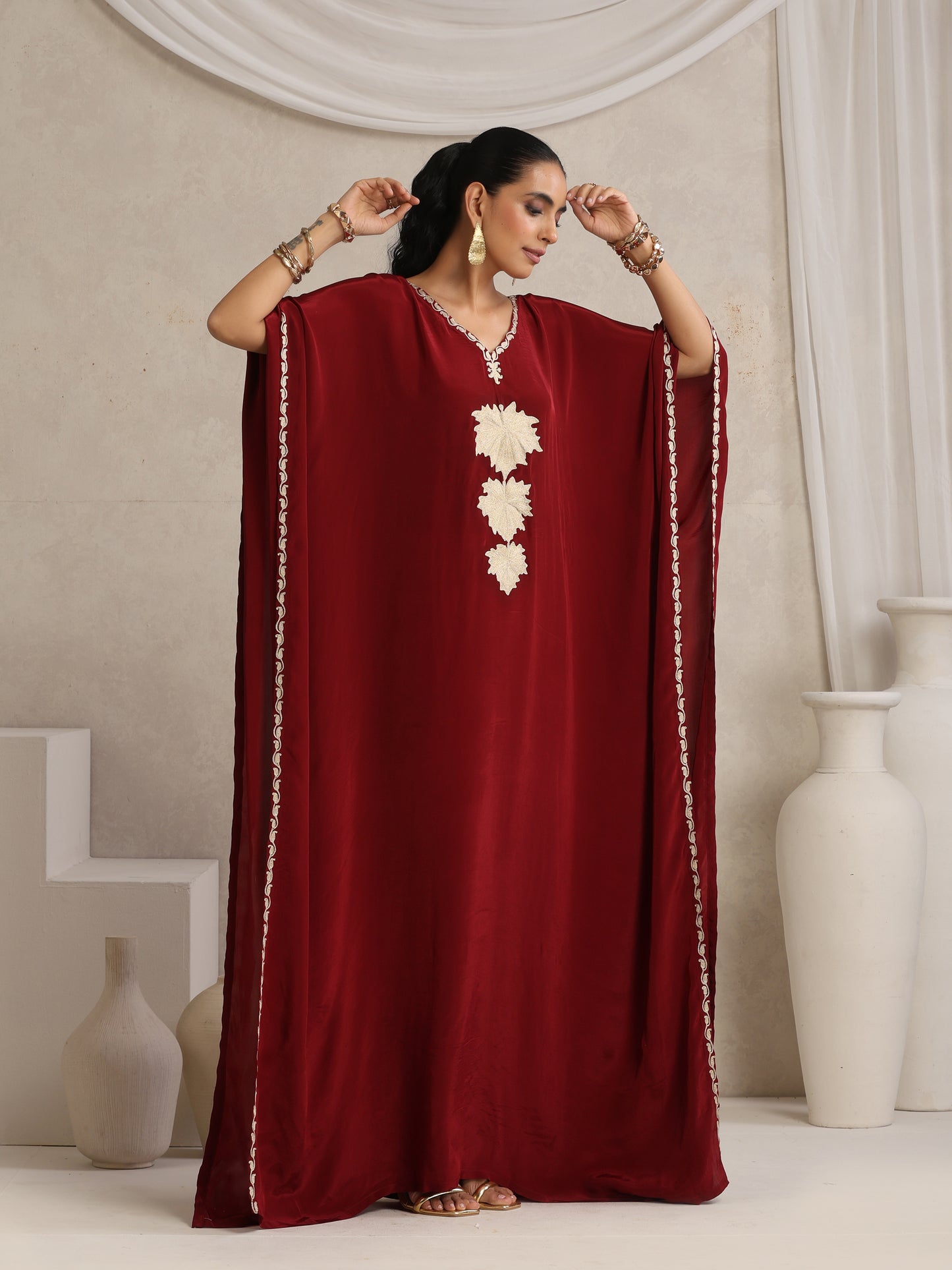 Afsana Maroon Chinar Kaftan