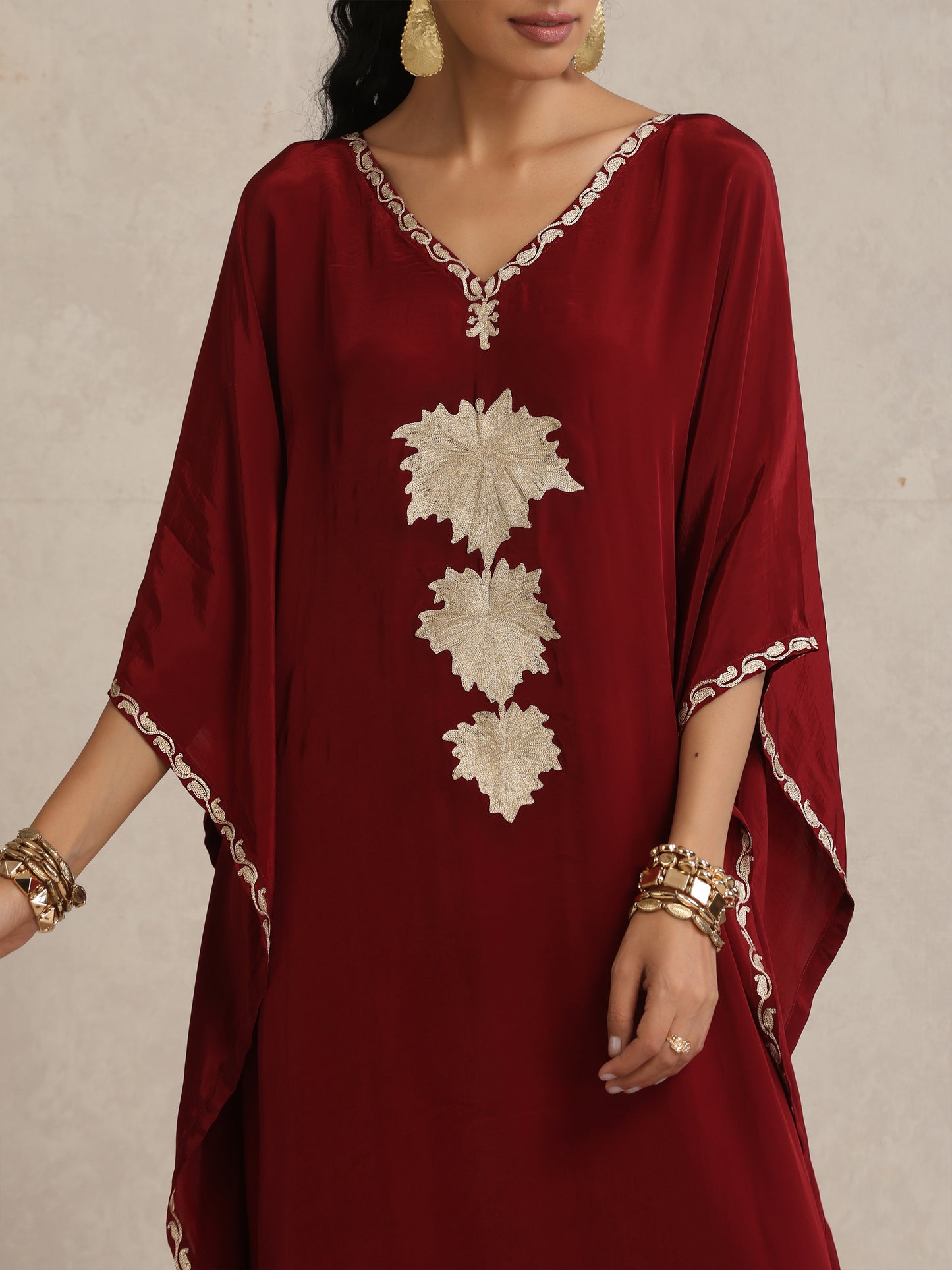 Afsana Maroon Chinar Kaftan