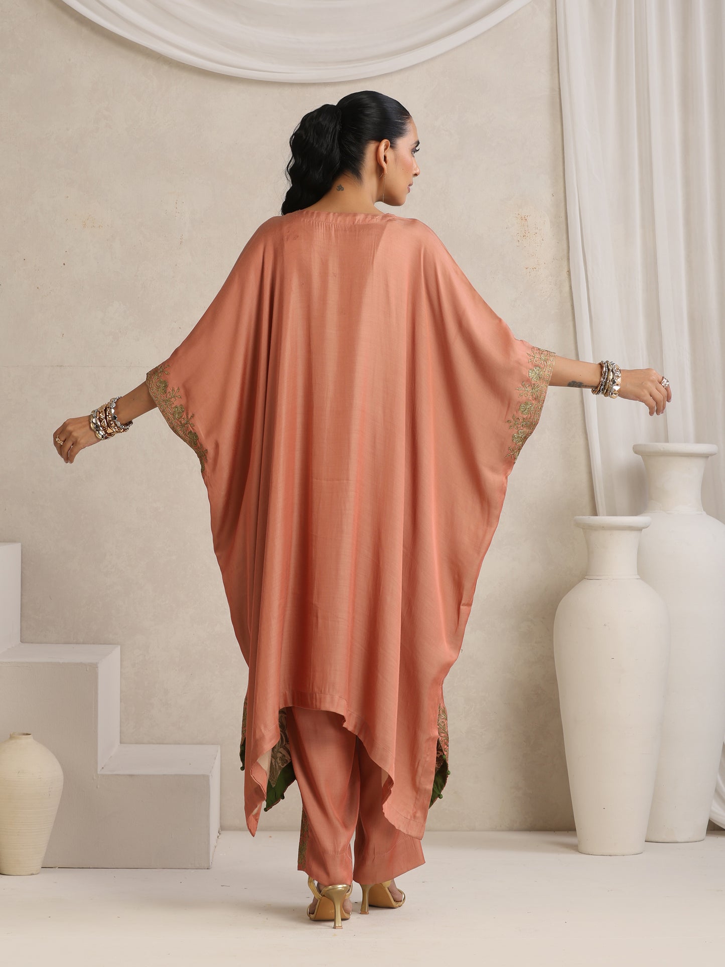 Afsana Peach Shade Kaftan Set