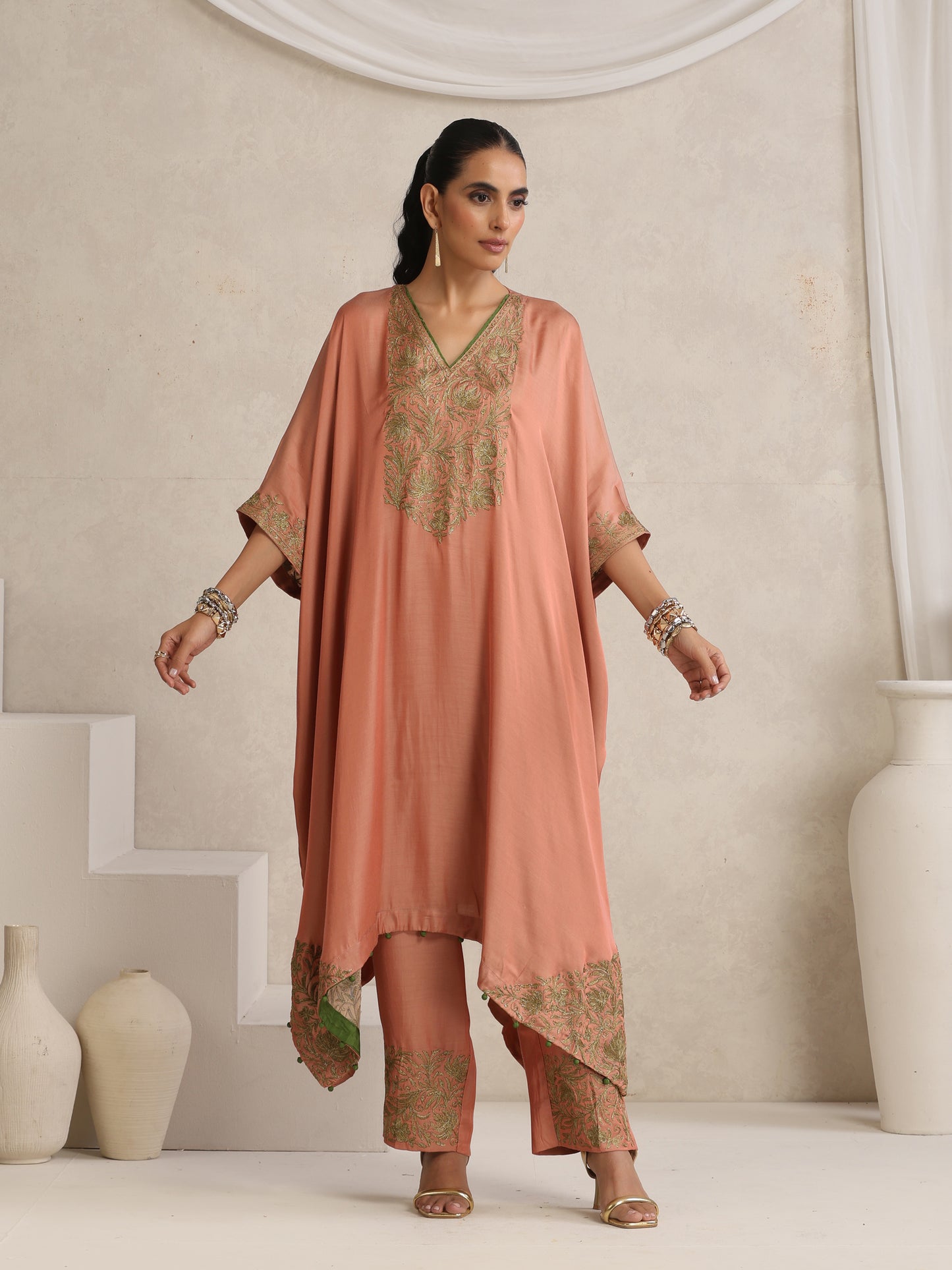 Afsana Peach Shade Kaftan Set