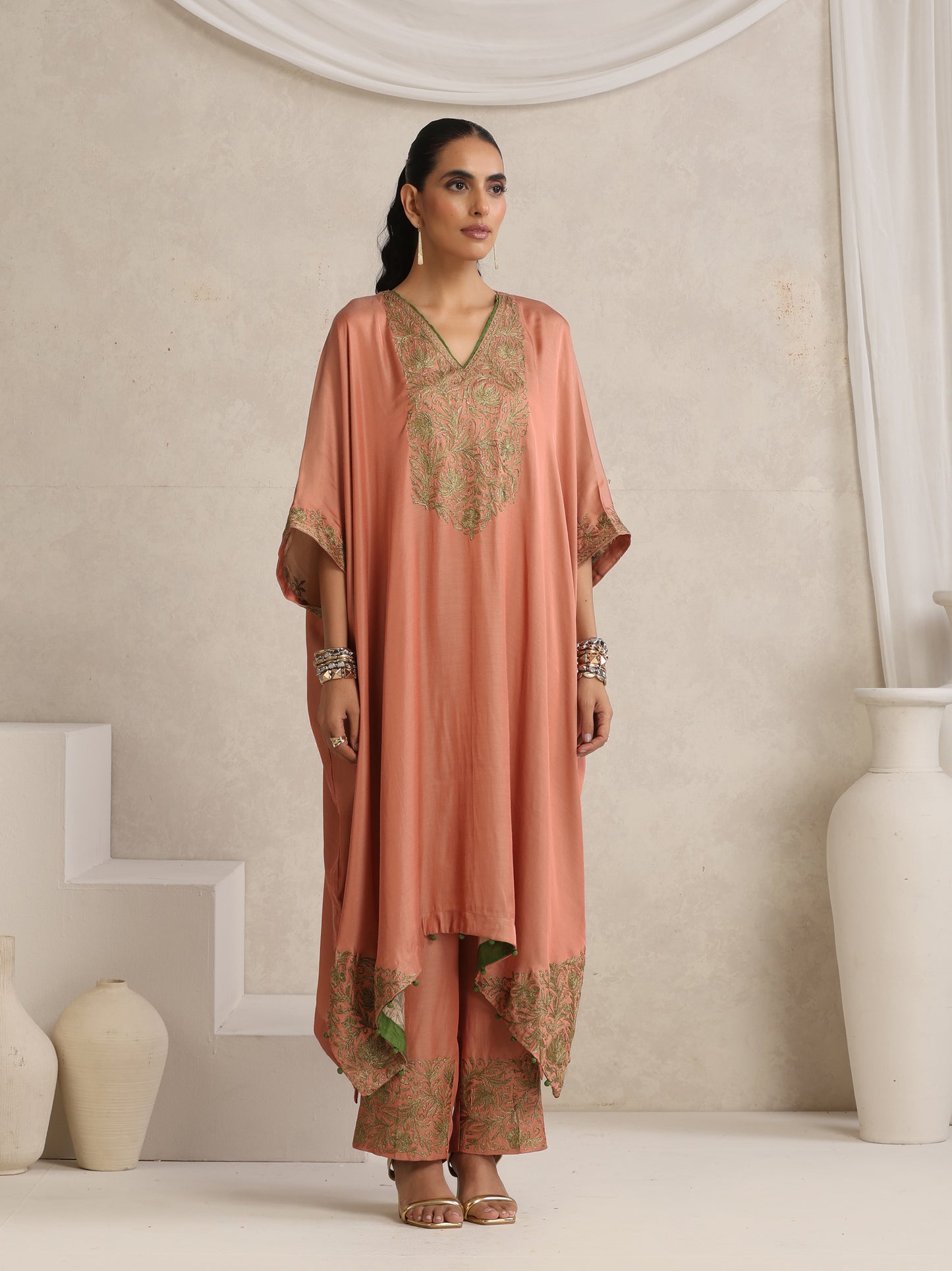 Afsana Peach Shade Kaftan Set