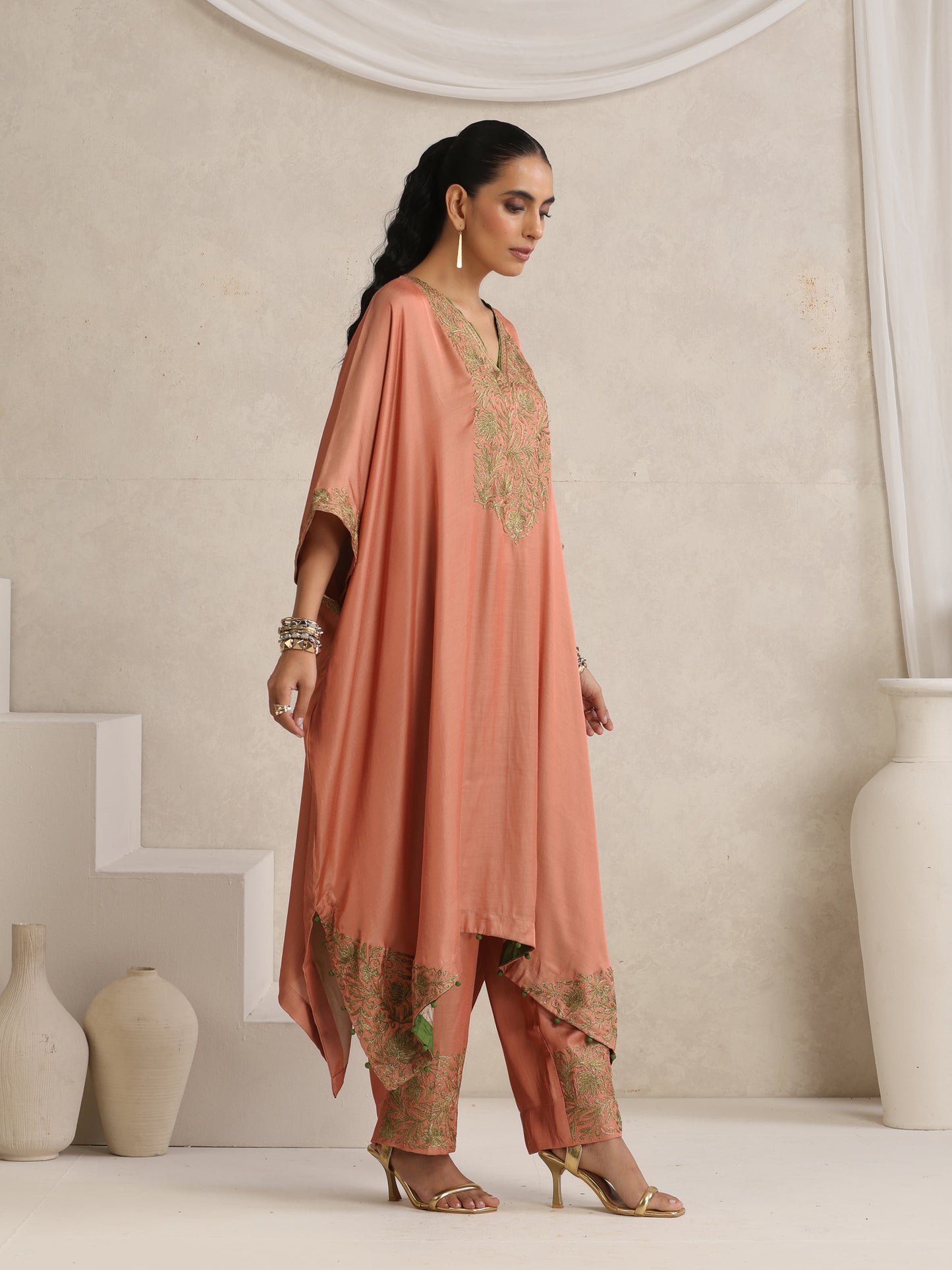 Afsana Peach Shade Kaftan Set