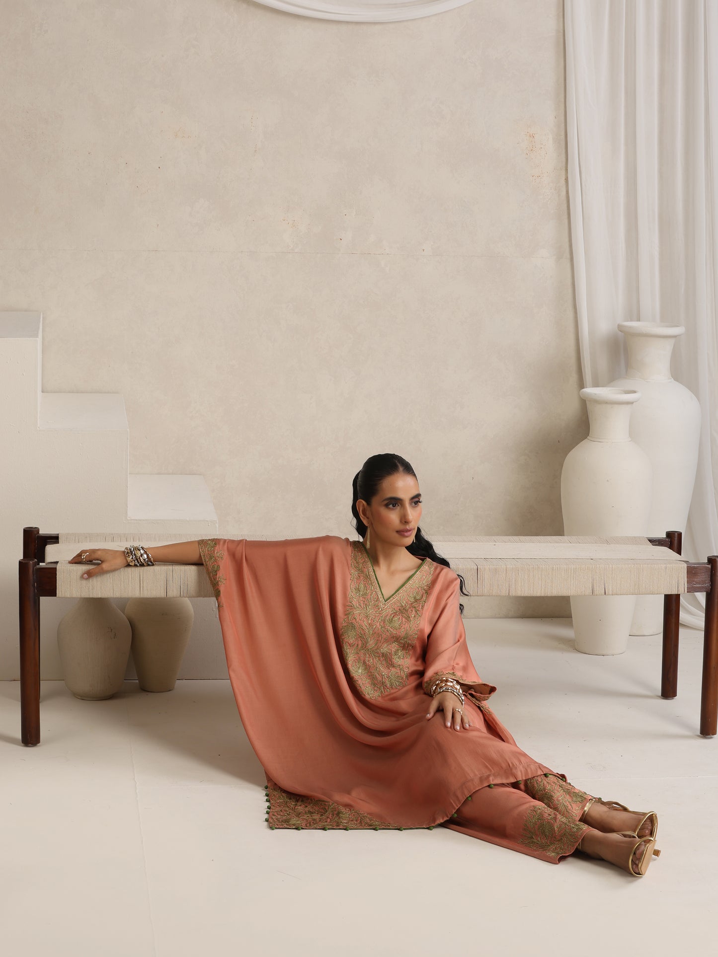 Afsana Peach Shade Kaftan Set