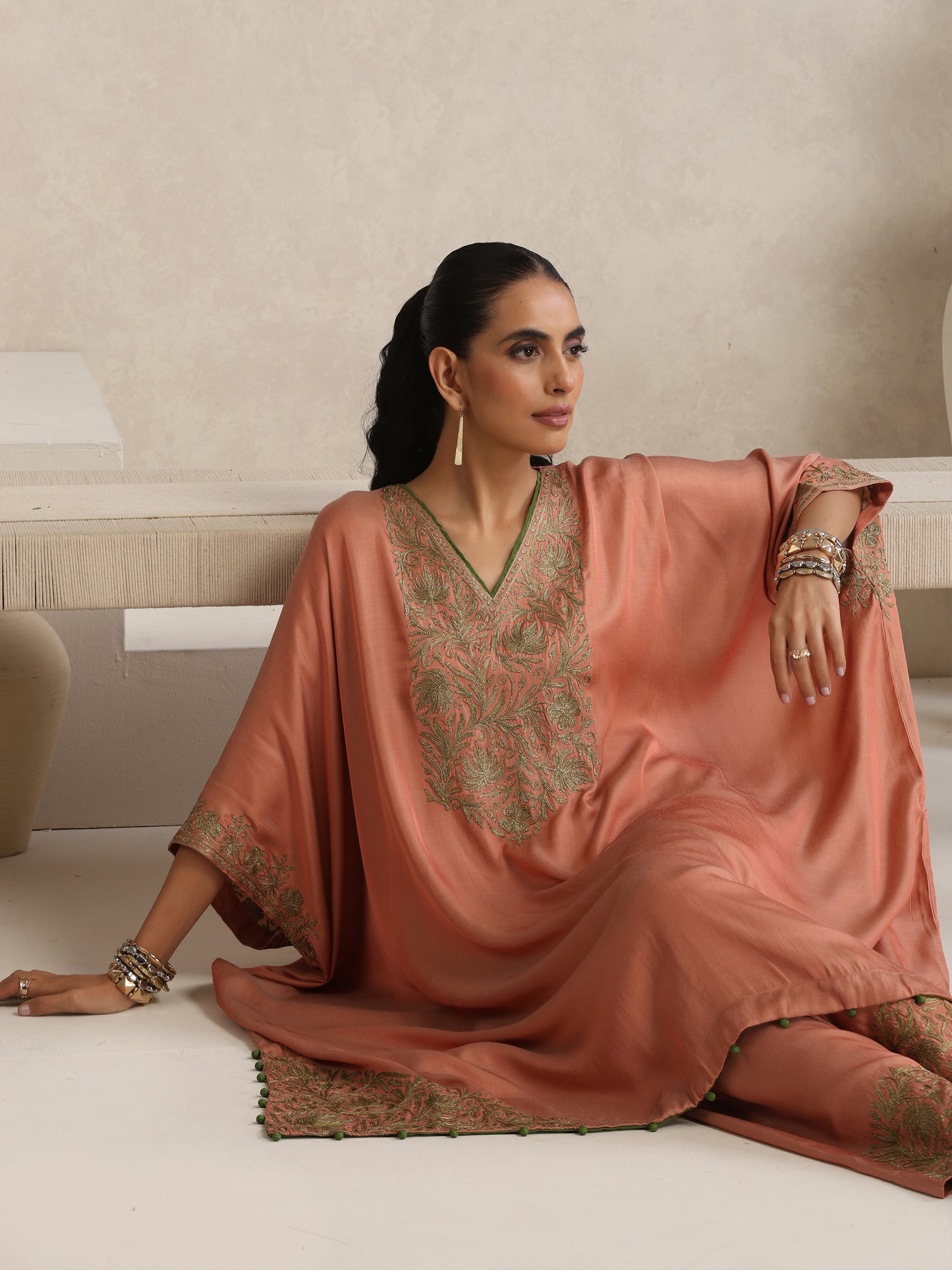 Afsana Peach Shade Kaftan Set