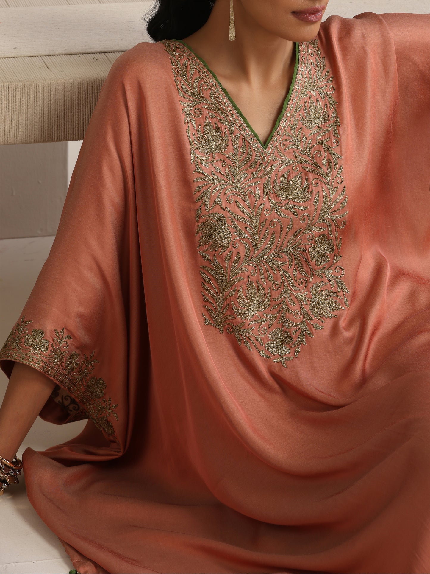 Afsana Peach Shade Kaftan Set