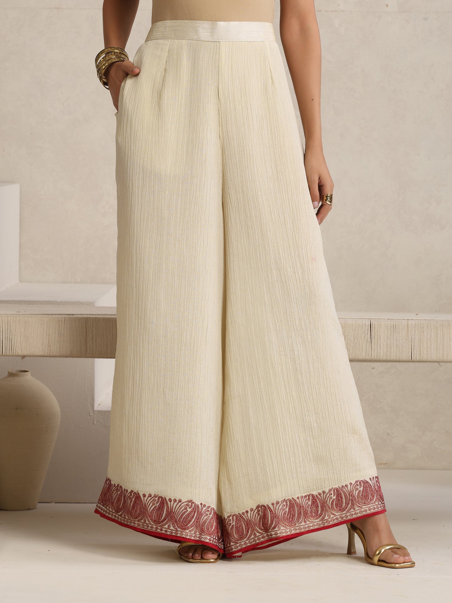 Afsana Cherry Red & Off-White Suit Set