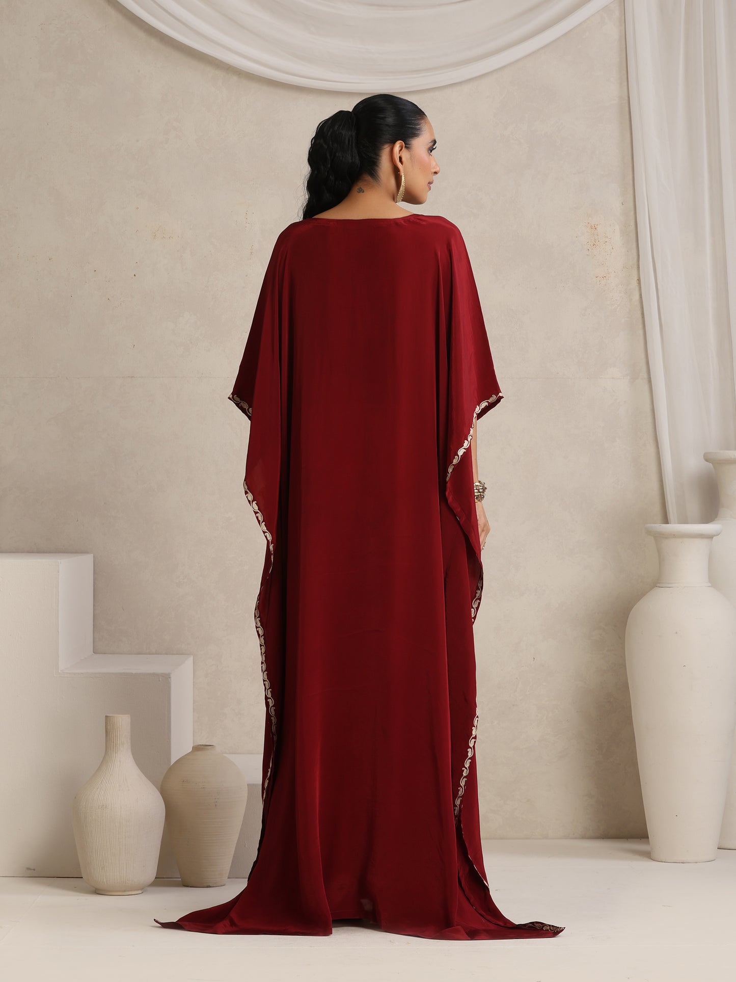 Afsana Maroon Chinar Kaftan