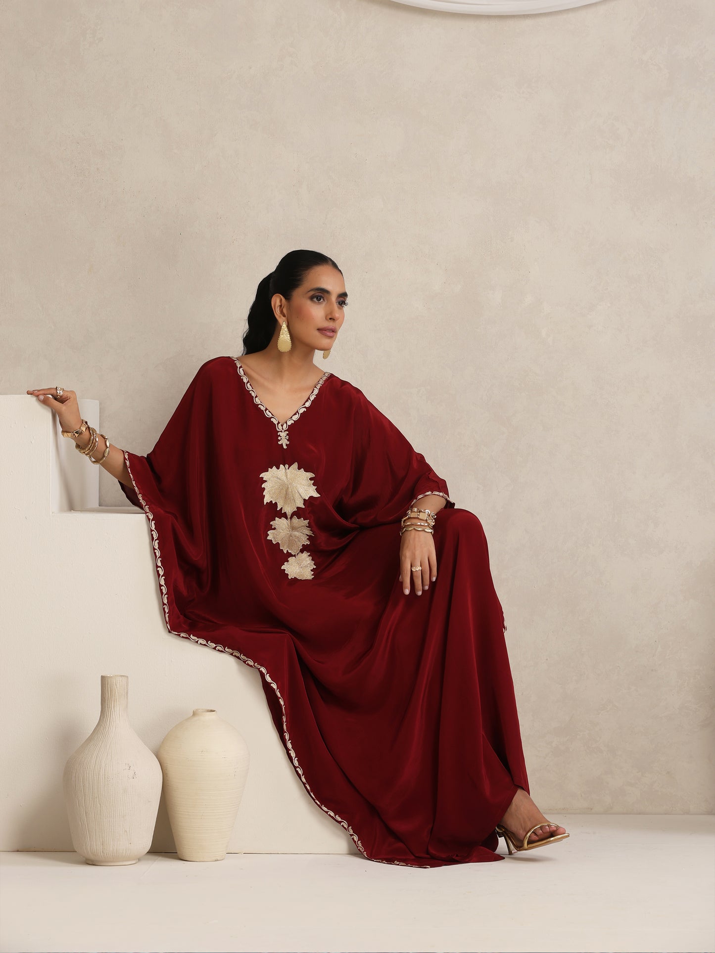 Afsana Maroon Chinar Kaftan