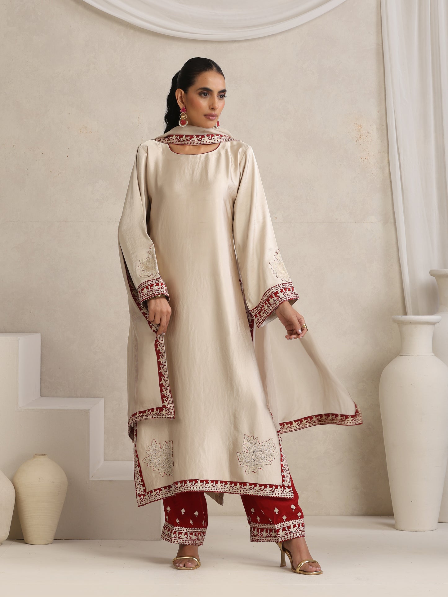 Afsana Off-White & Red Suit Set