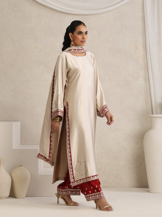 Afsana Off-White & Red Suit Set