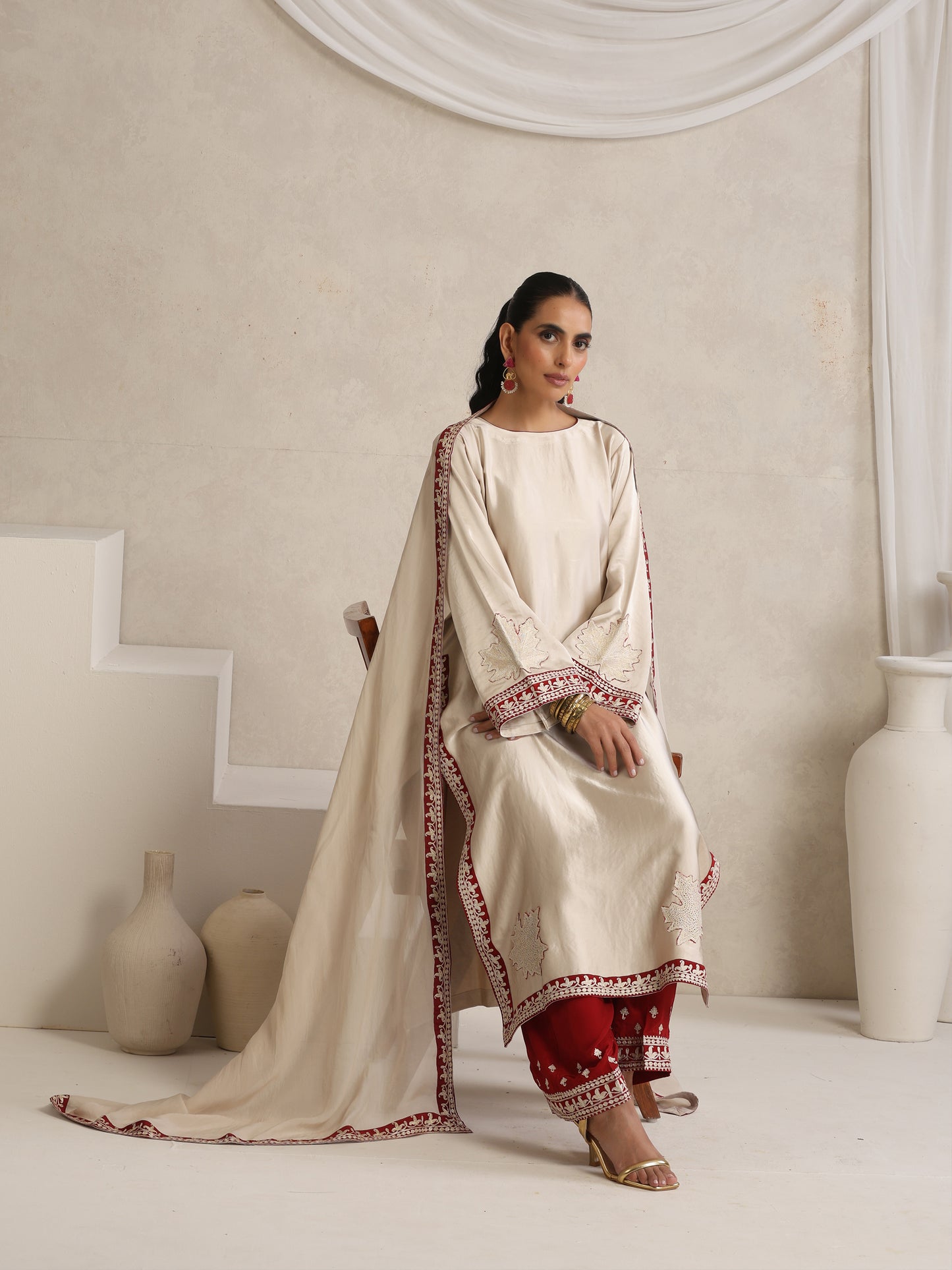 Afsana Off-White & Red Suit Set