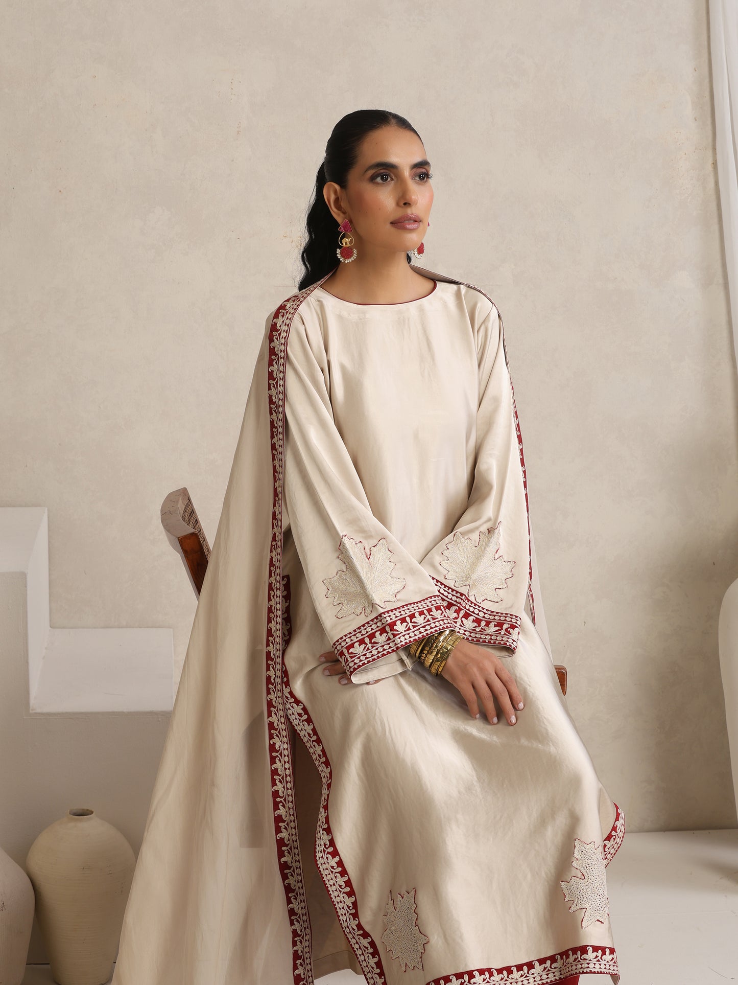Afsana Off-White & Red Suit Set