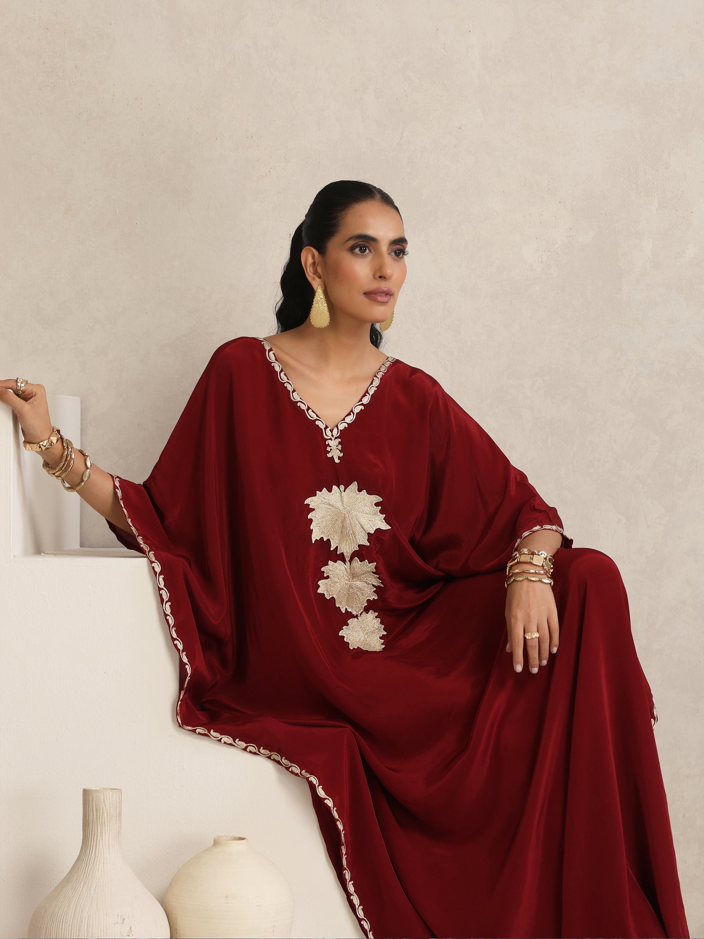 Afsana Maroon Chinar Kaftan