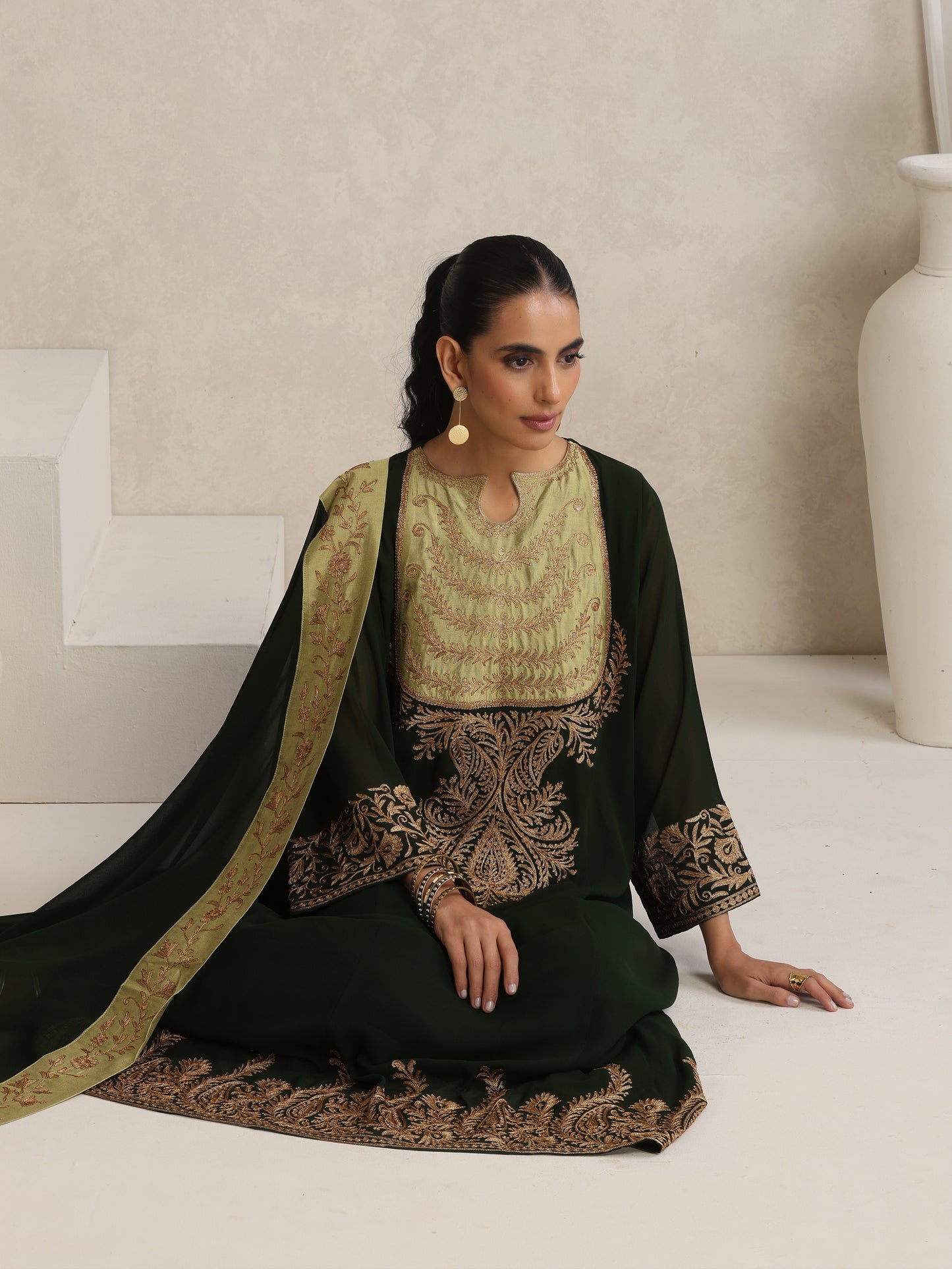 Afsana Green Embroidered Suit Set