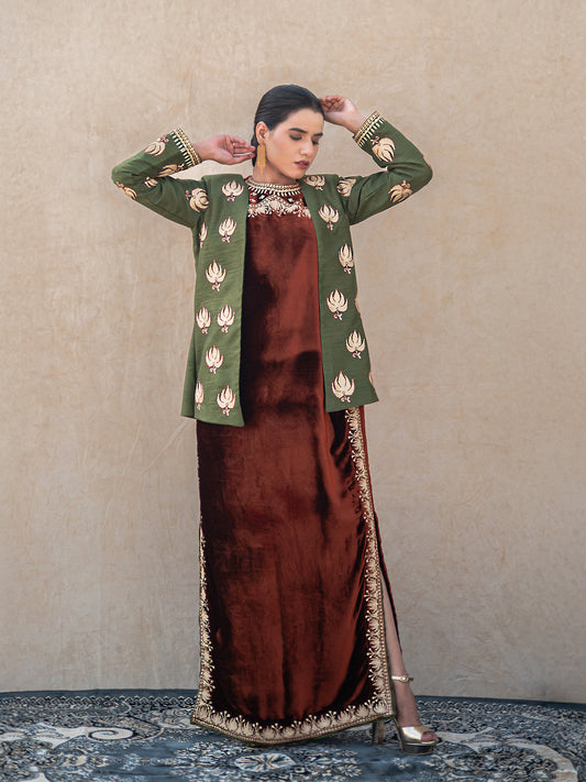 Zoon Rust & Mehandi Green Jacket Set