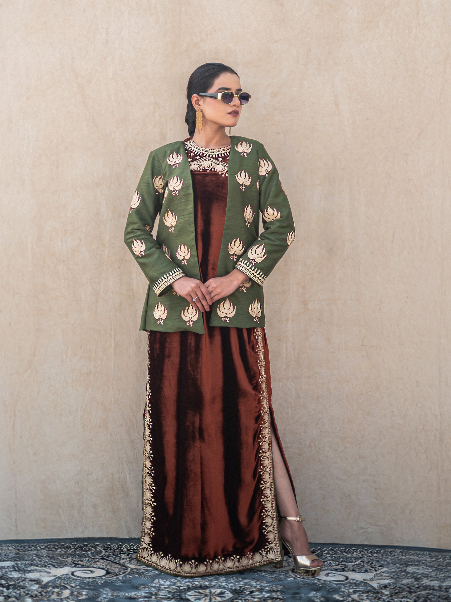 Zoon Rust & Mehandi Green Jacket Set