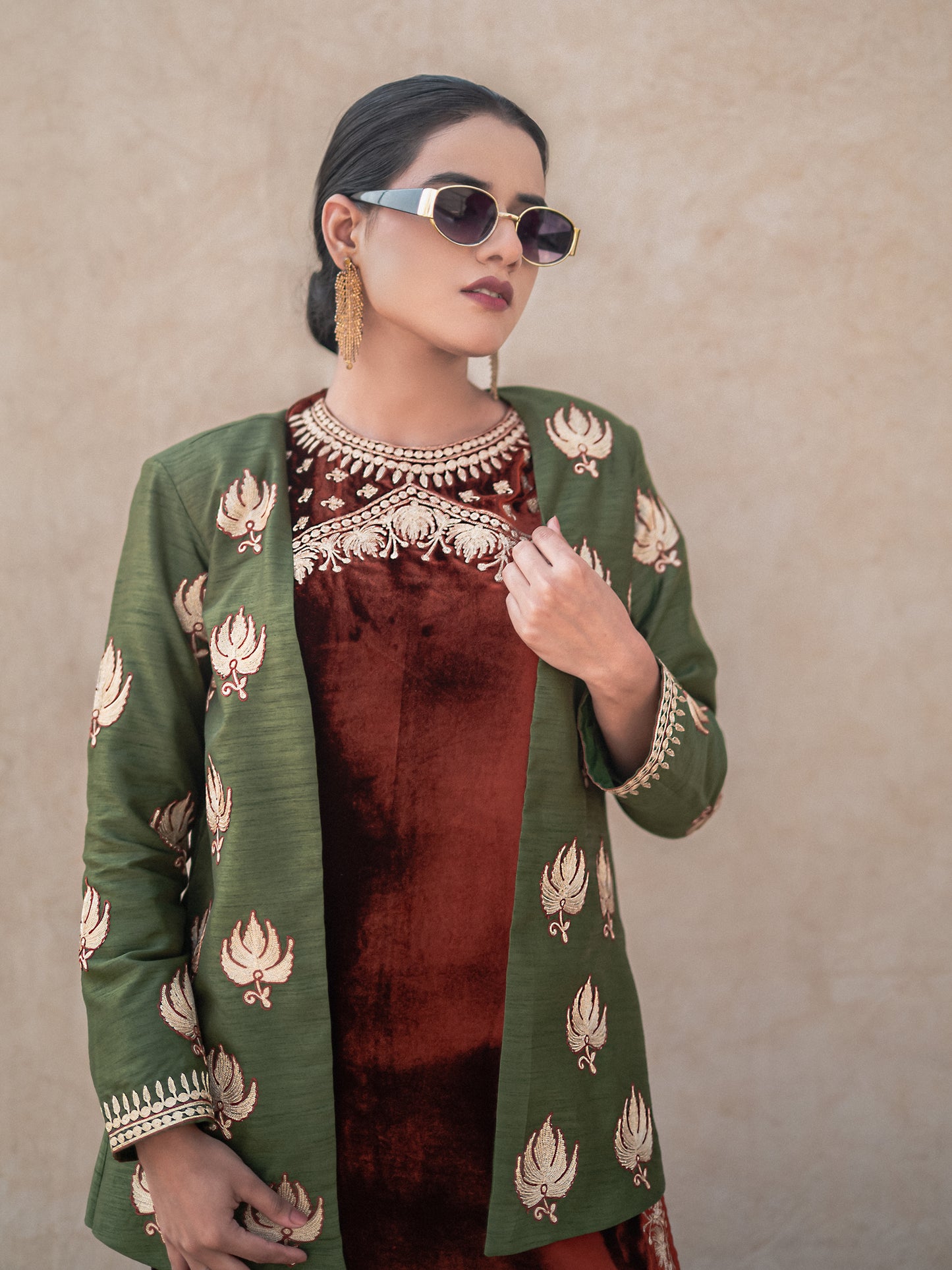 Zoon Rust & Mehandi Green Jacket Set