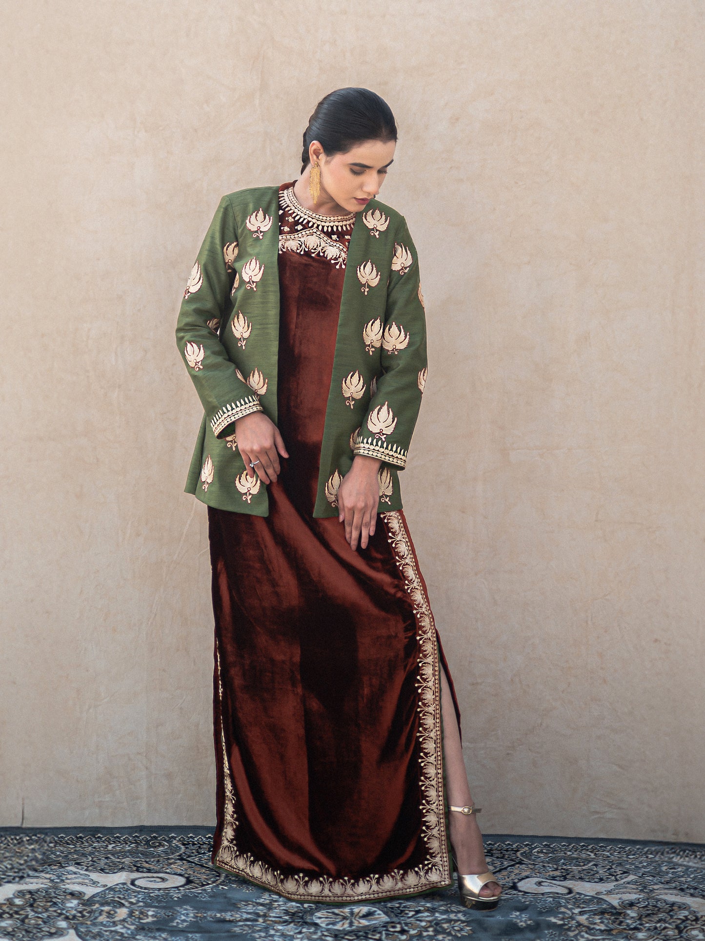 Zoon Rust & Mehandi Green Jacket Set